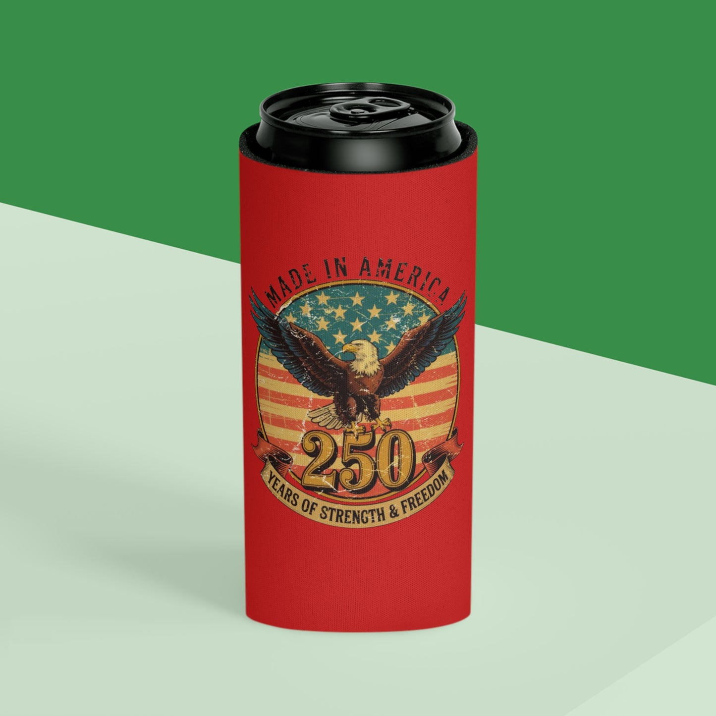 #250 Made in America Eagle 250th Anniversary Patriotic Can Cooler - Beverage Koozie