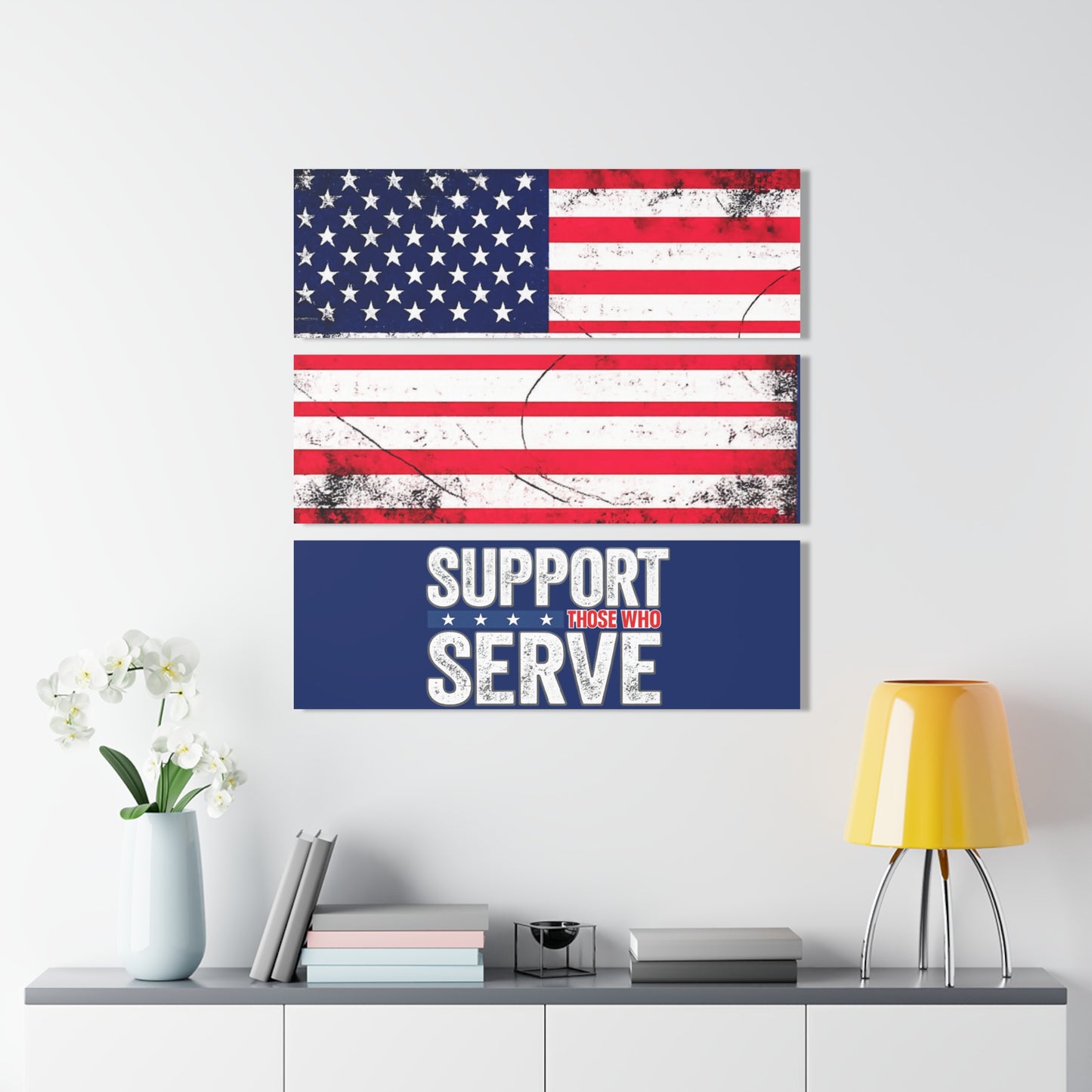 #250 Support Those Who Serve Triptych Acrylic Wall Art — Patriotic America Flag Decor