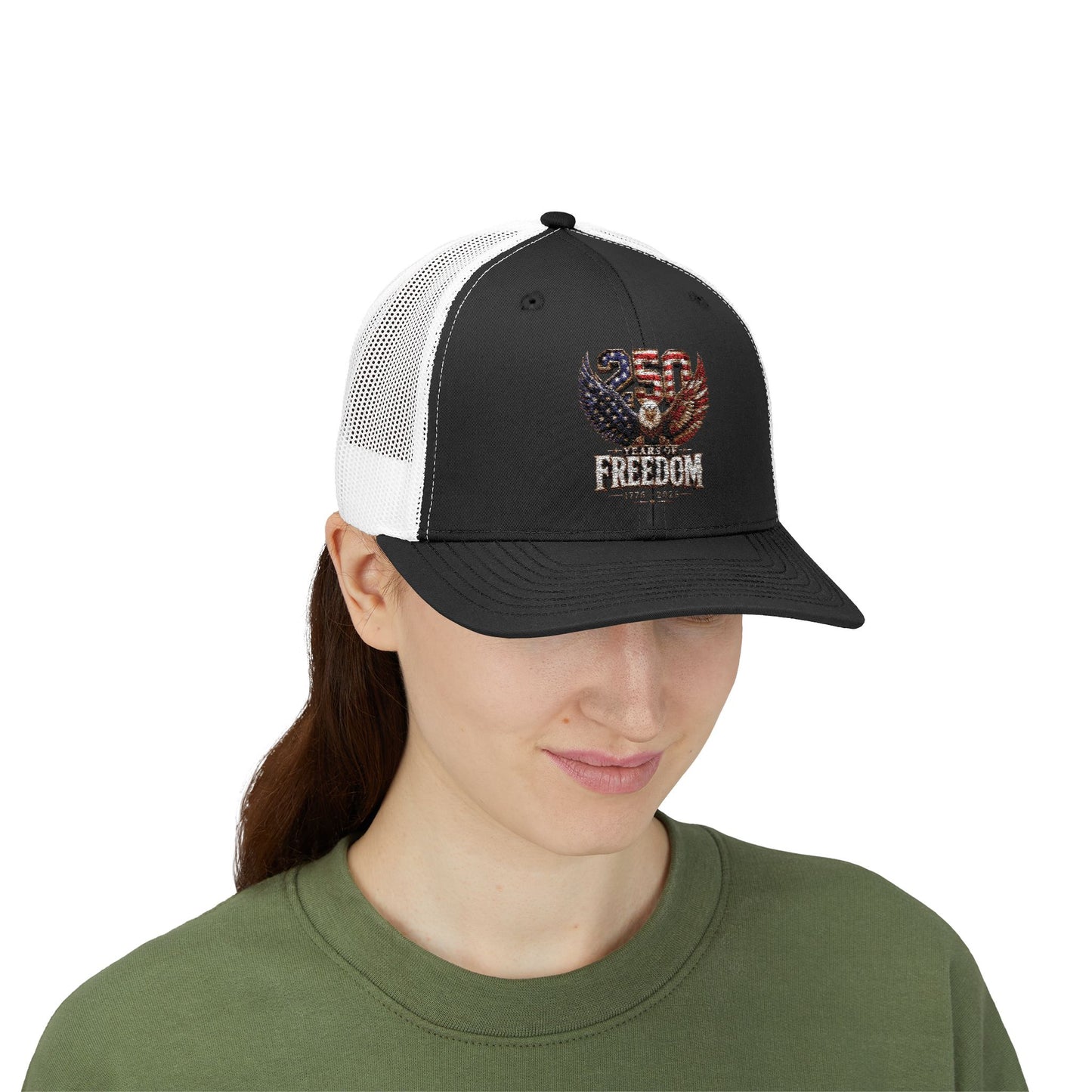 #250 250 Years of Freedom Eagle Patriotic American Flag Anniversary (1776–2026) Snapback Trucker Cap