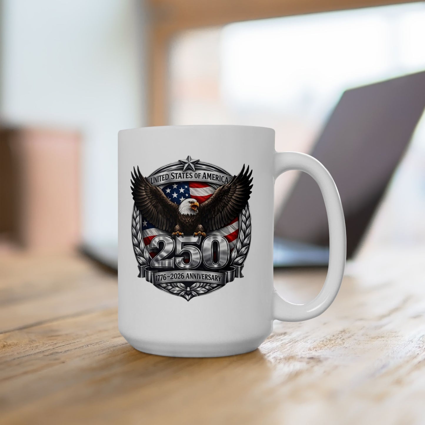 #250 Patriotic Bald Eagle 250 United States Emblem Ceramic Mug Coffee Cup (11oz, 15oz)