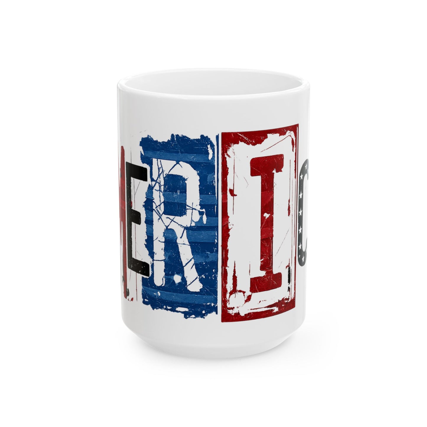 #250 America Retro Block Text Liberty Patriotic Ceramic Mug 15oz
