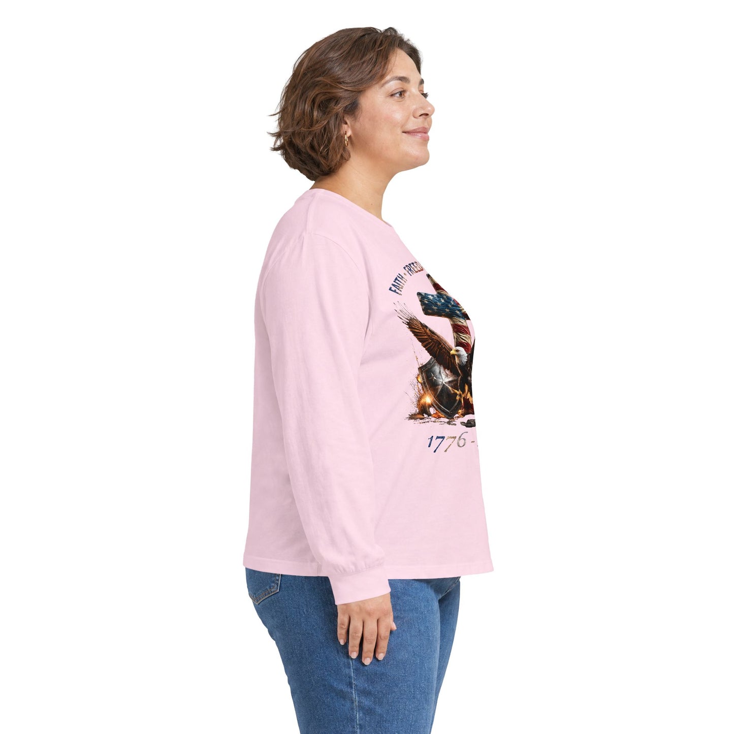 #250 Faith • Freedom 250 Years American Flag Cross & Eagle 1776-2026 Long Sleeve Tee
