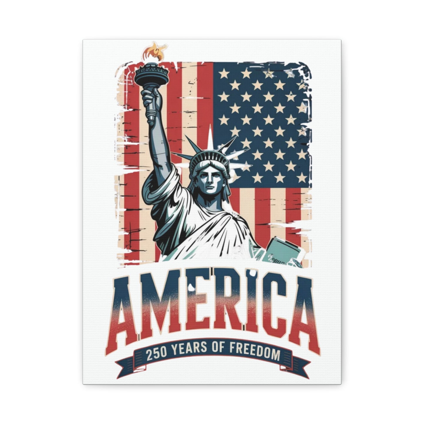#250 Statue of Liberty American Flag 'America' Patriotic Independence Day Matte Canvas Wall Art