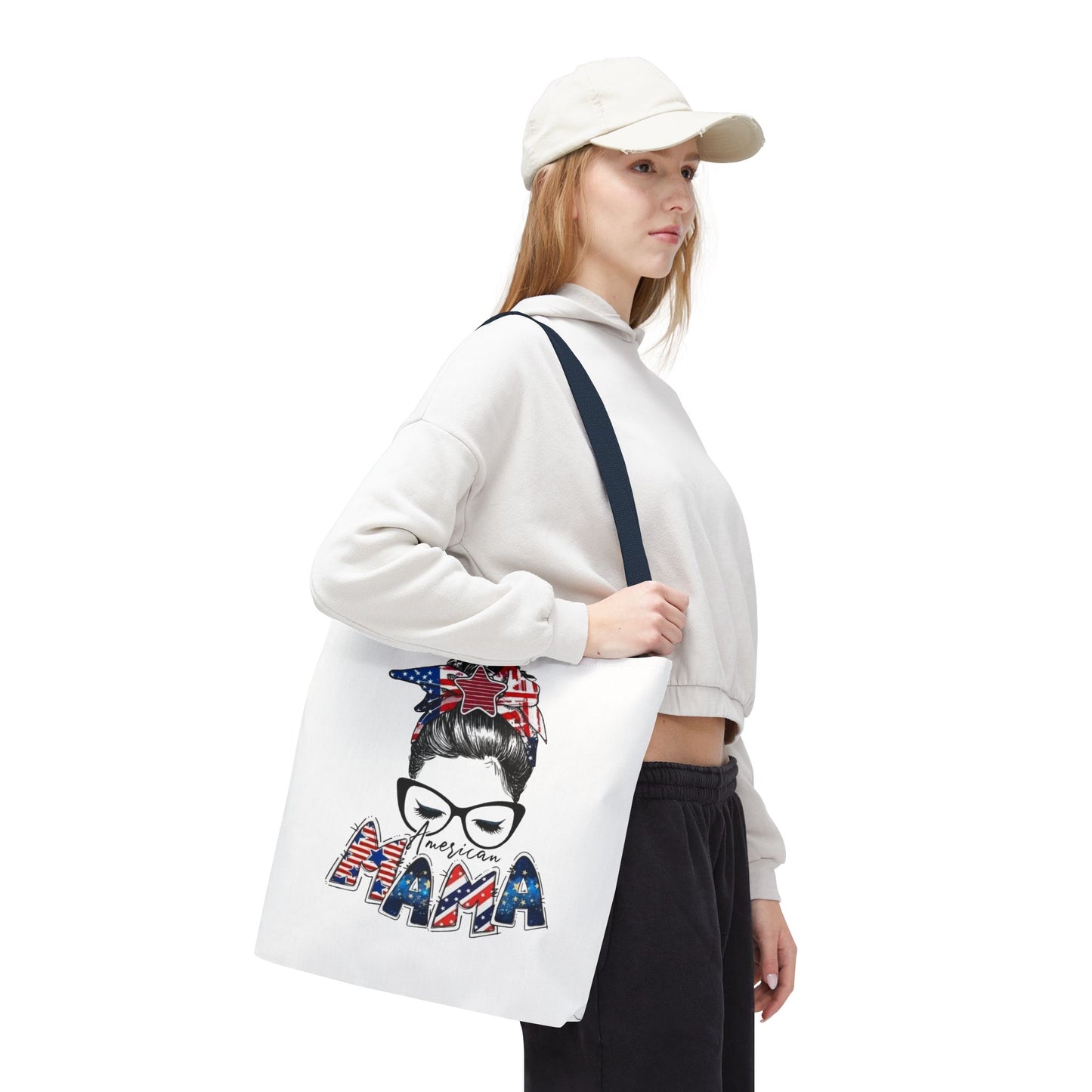 #250 Mama USA Flag Messy Bun Tote Bag