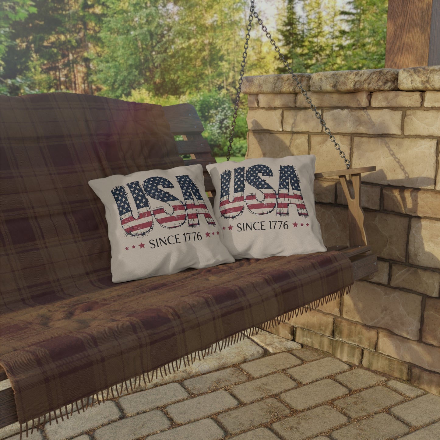 #250 USA Flag "USA Since 1776" Patriotic Outdoor Throw Pillow