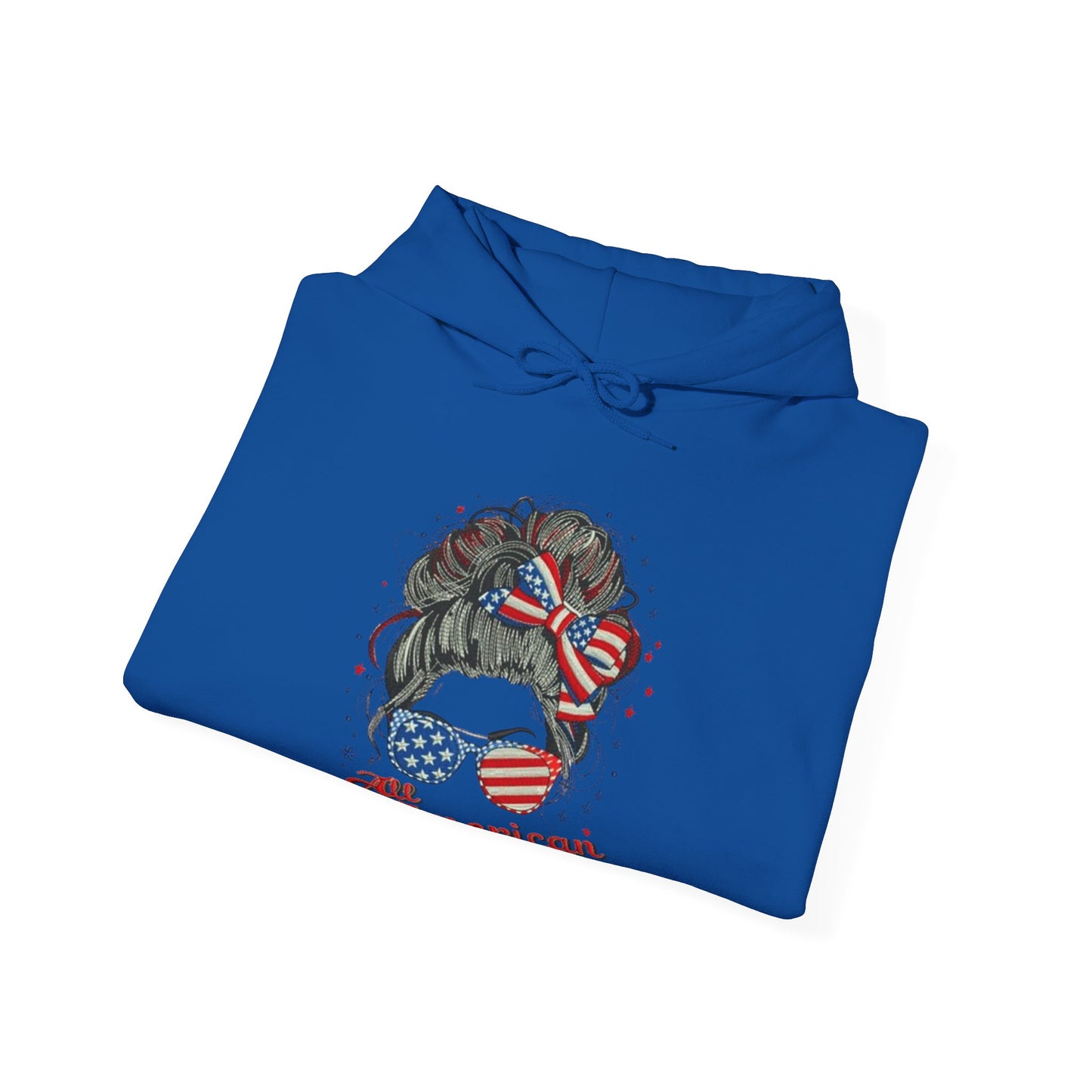 #250 "All American Girl" Patriotic Messy Bun Hoodie