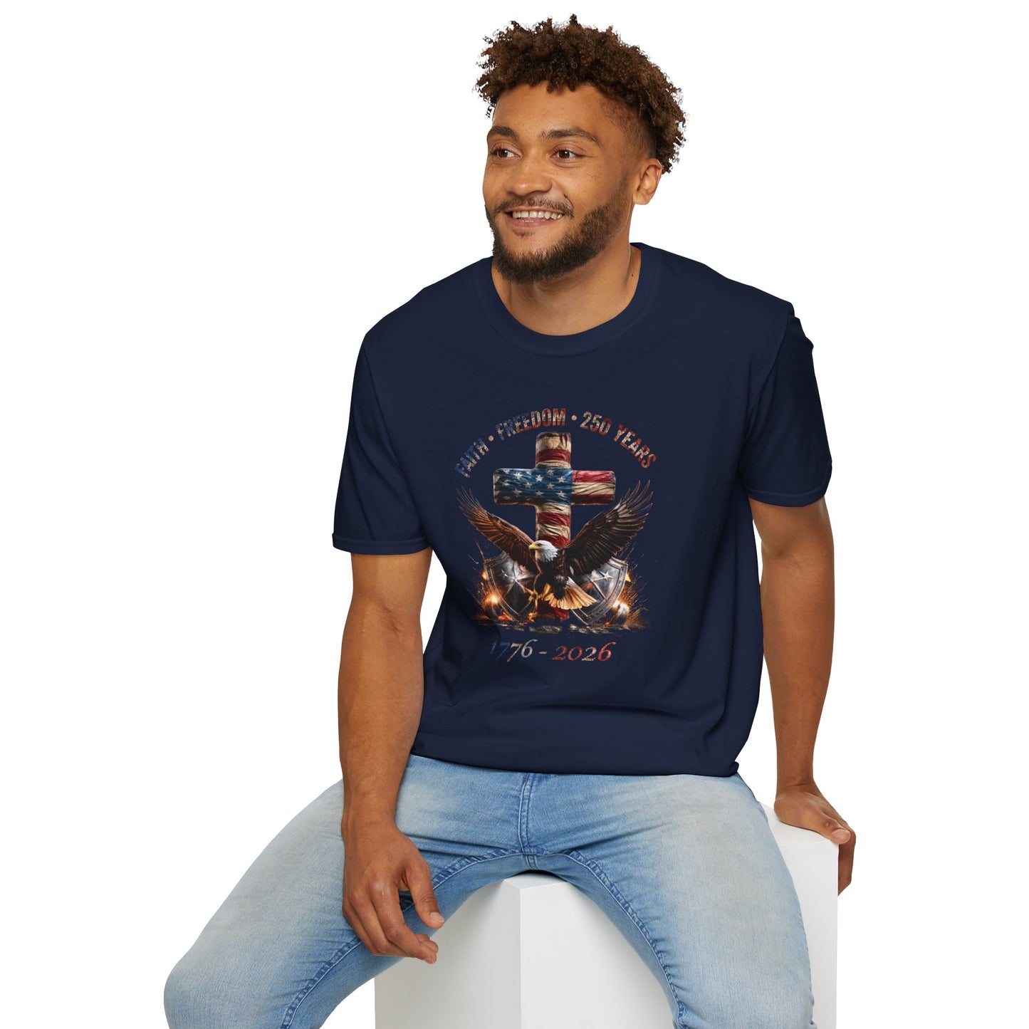 #250 Faith • Freedom 250 Years American Flag Cross & Eagle 1776-2026 T-Shirt