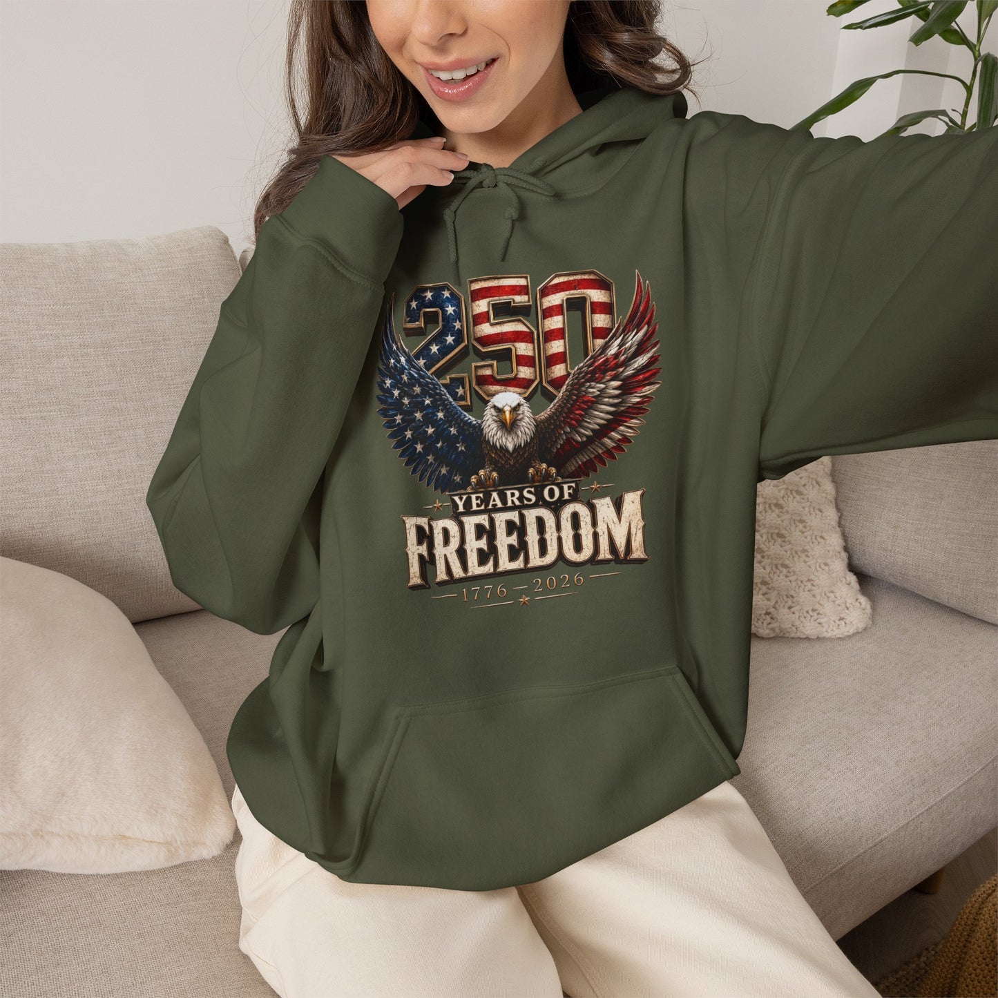 #250 250 Years of Freedom Eagle Patriotic American Flag Anniversary (1776–2026) Patriotic Hoodie