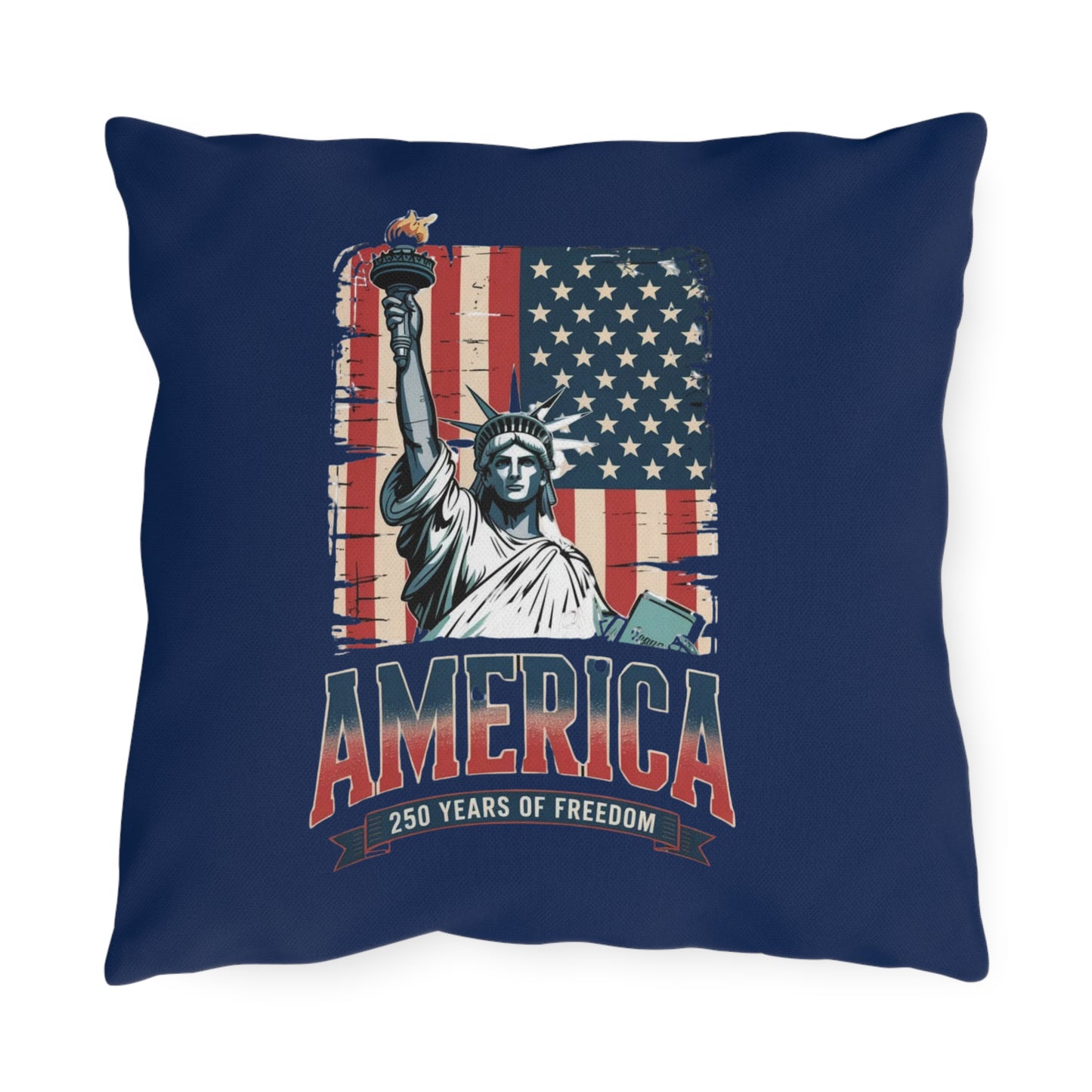 #250 Statue of Liberty American Flag 'America' Patriotic Independence Day Outdoor Throw Pillow