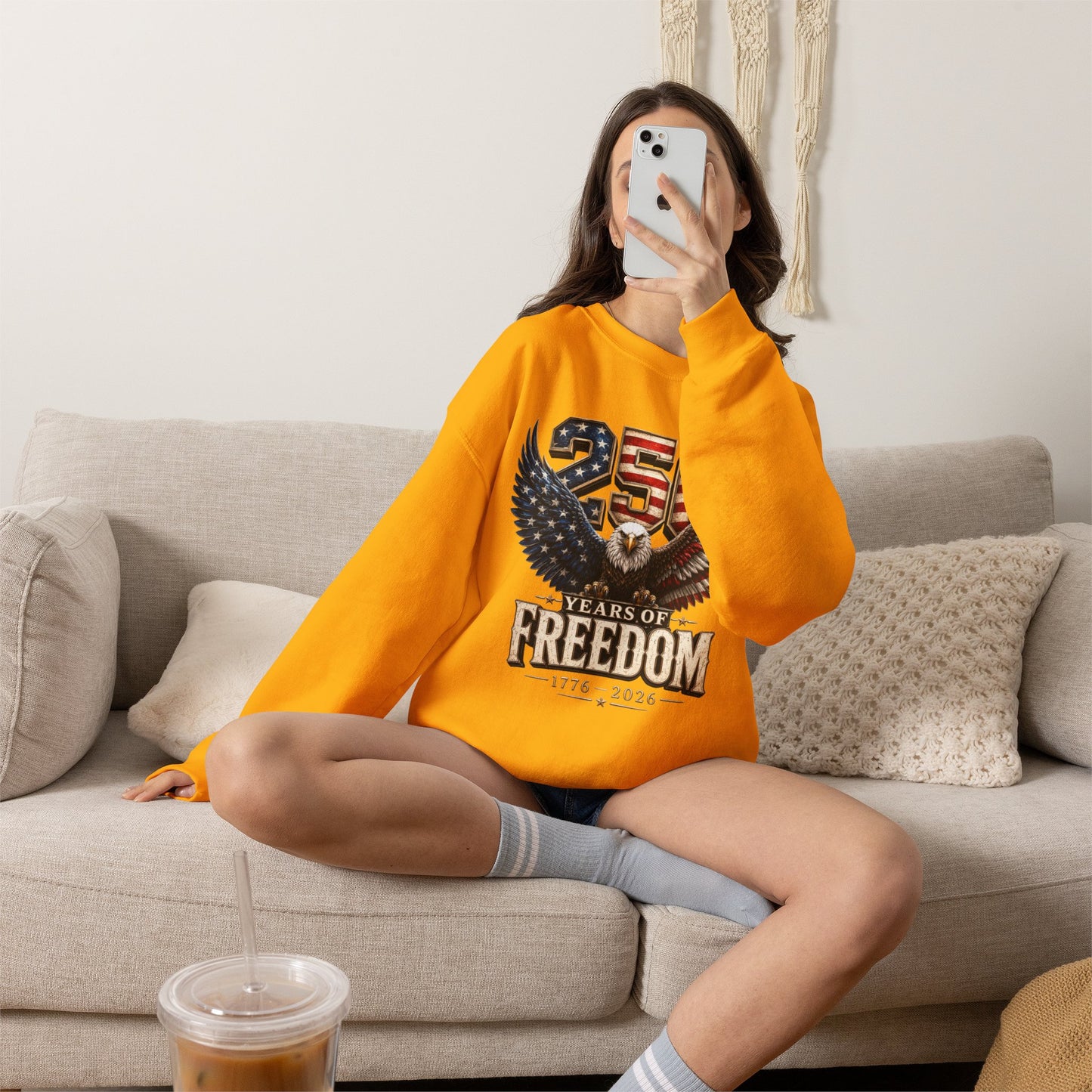 #250 250 Years of Freedom Eagle Patriotic American Flag Anniversary (1776–2026) Crewneck Sweatshirt