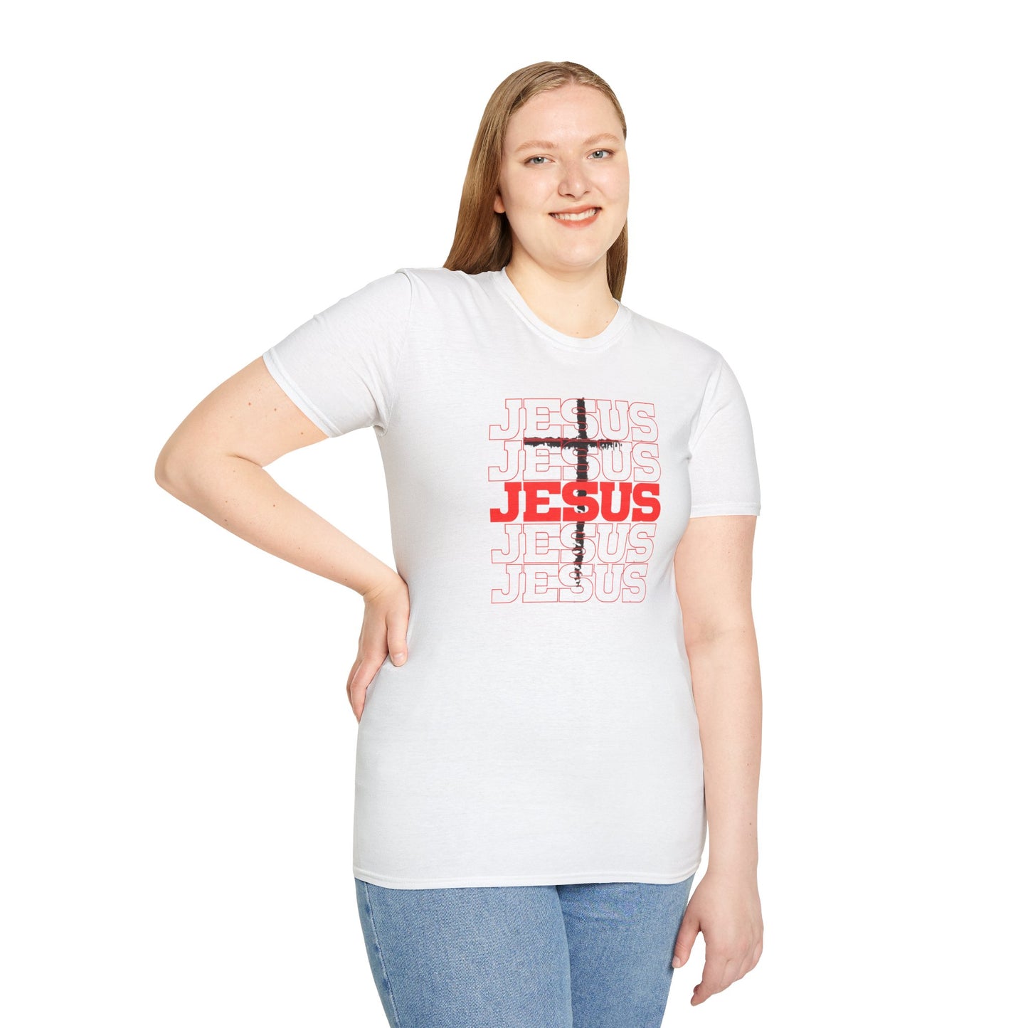 Jesus Cross Red Text Black Cross Graphic T-Shirt — Religious Faith Tee
