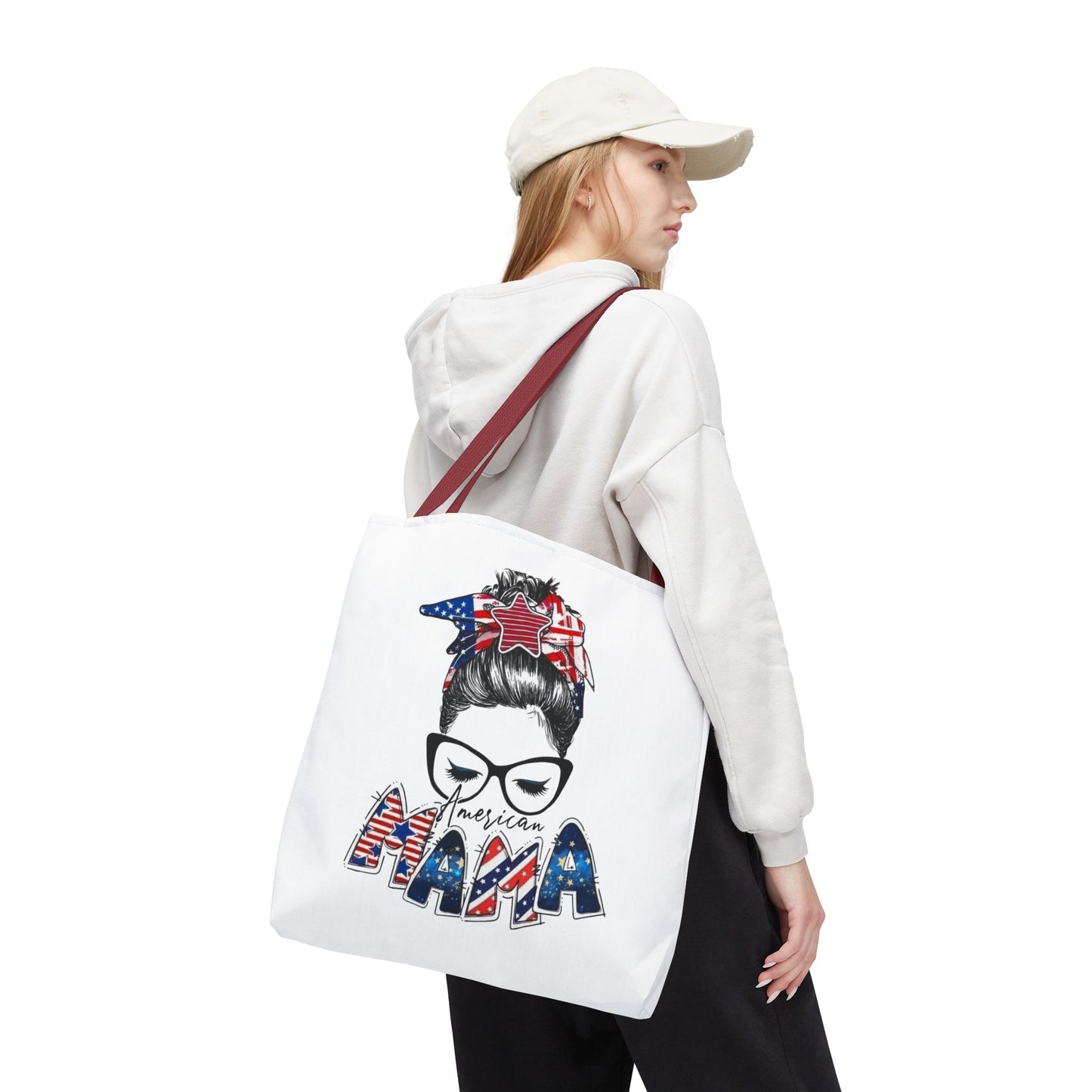 #250 Mama USA Flag Messy Bun Tote Bag