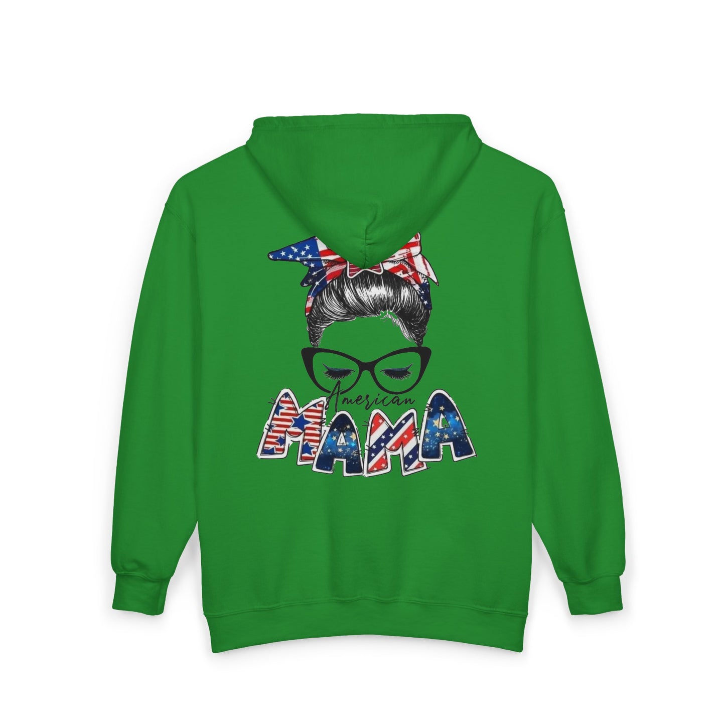 #250 Mama USA Flag Messy Bun Zip Hoodie