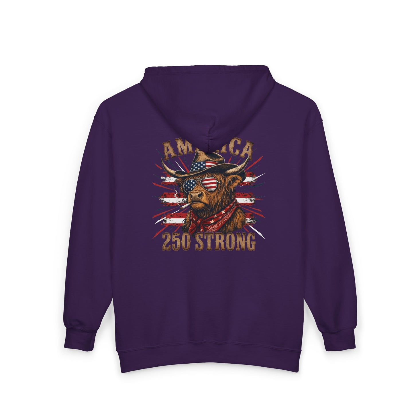 #250 America 250 Strong Patriotic Bull with American Flag Zip Hoodie