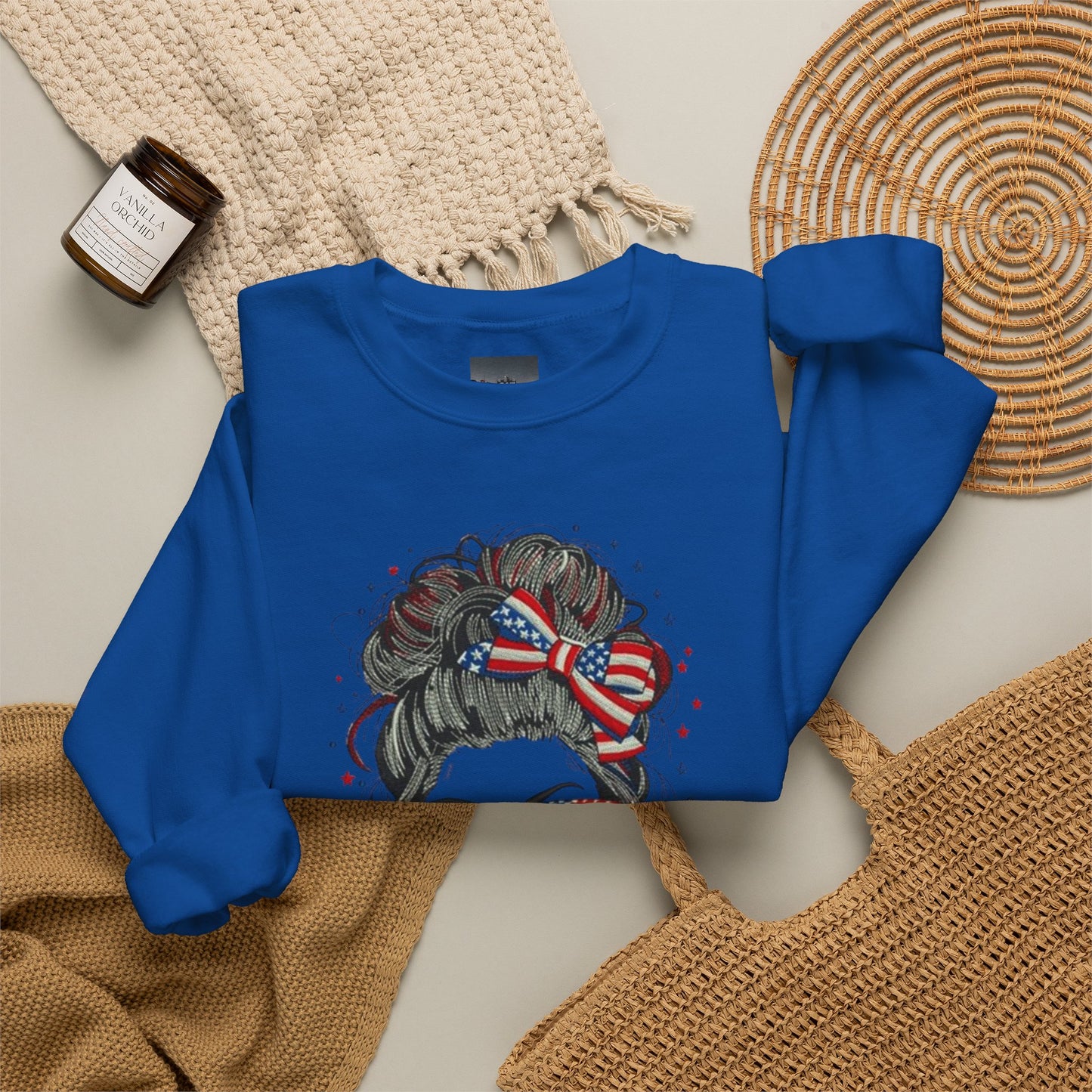 #250 "All American Girl" Patriotic Messy Bun Sweatshirt