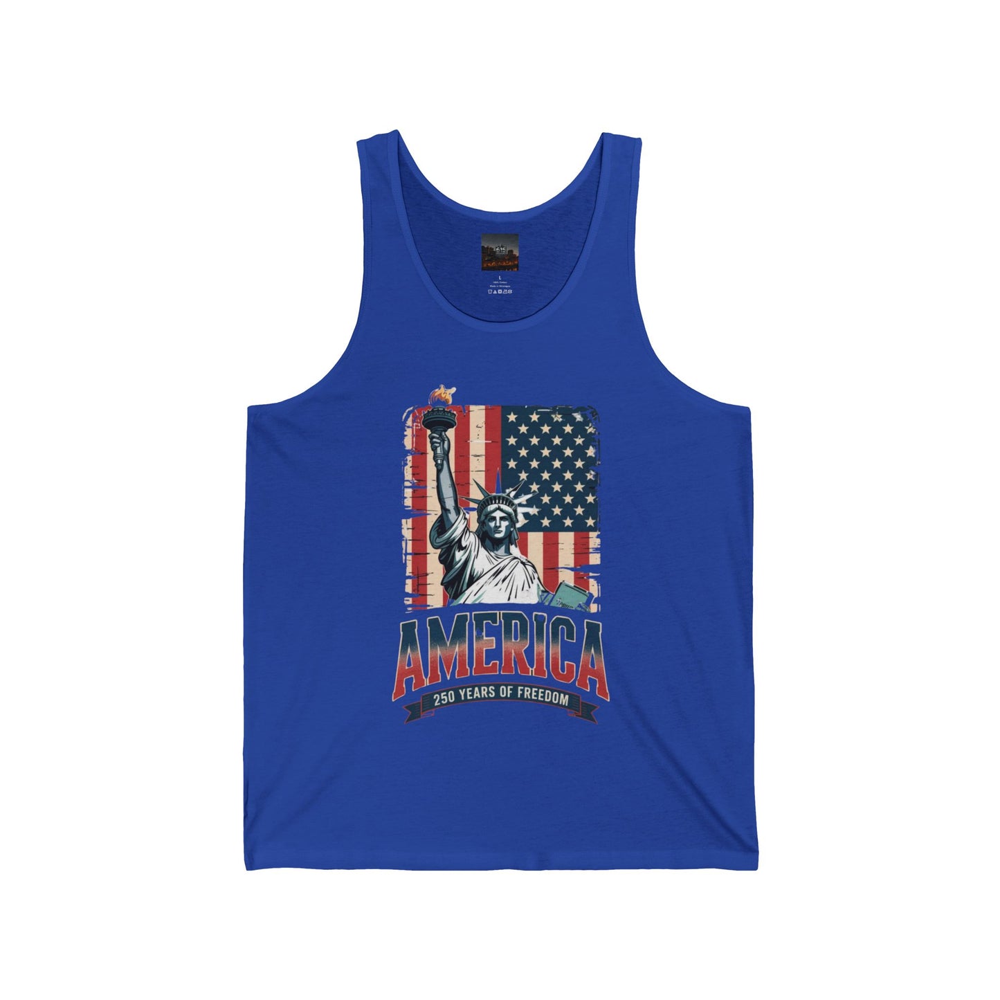 #250 Statue of Liberty American Flag 'America' Patriotic Independence Day Jersey Tank Top