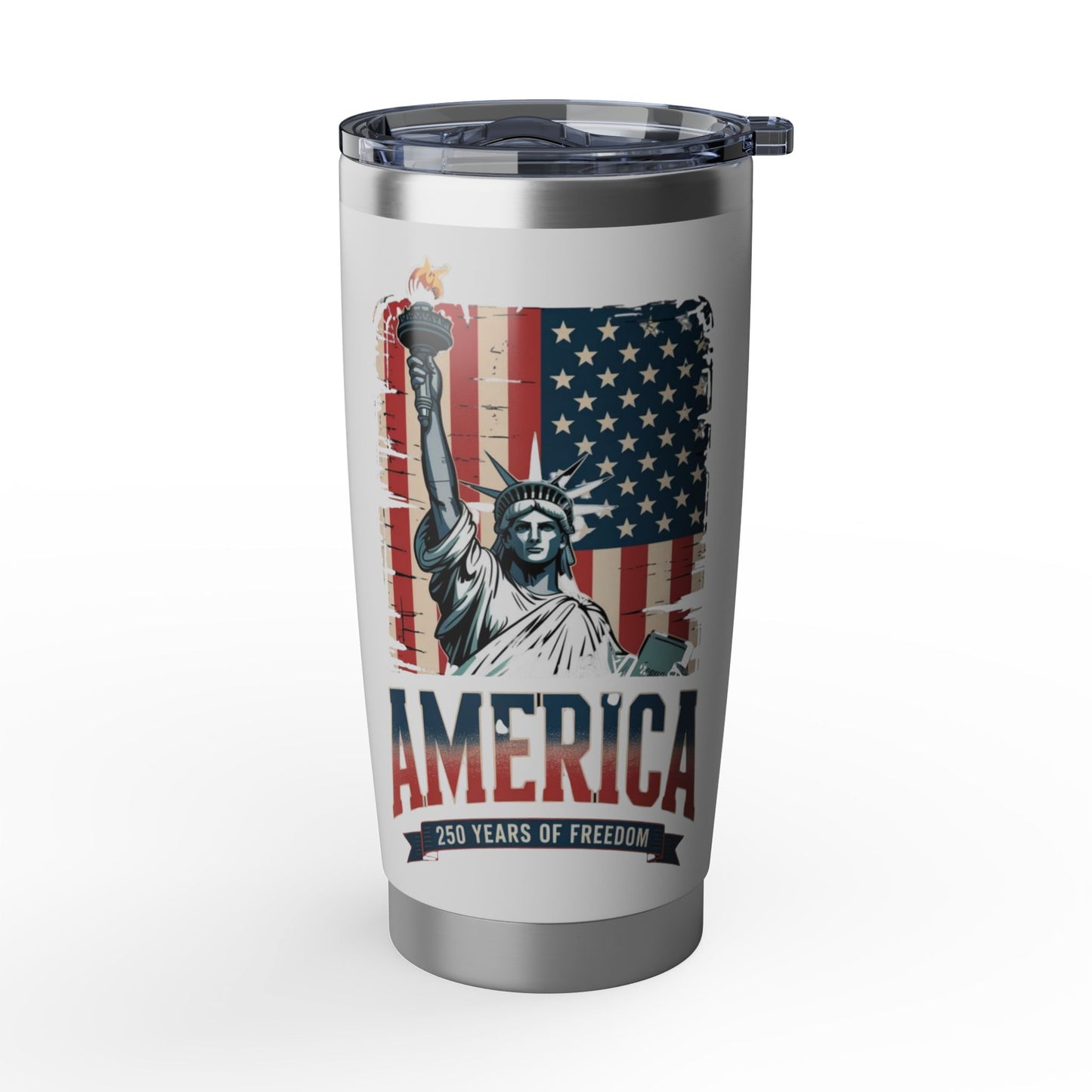 #250 Statue of Liberty American Flag 'America' Patriotic Independence Day Vagabond 20oz Tumbler Stainless Travel Cup