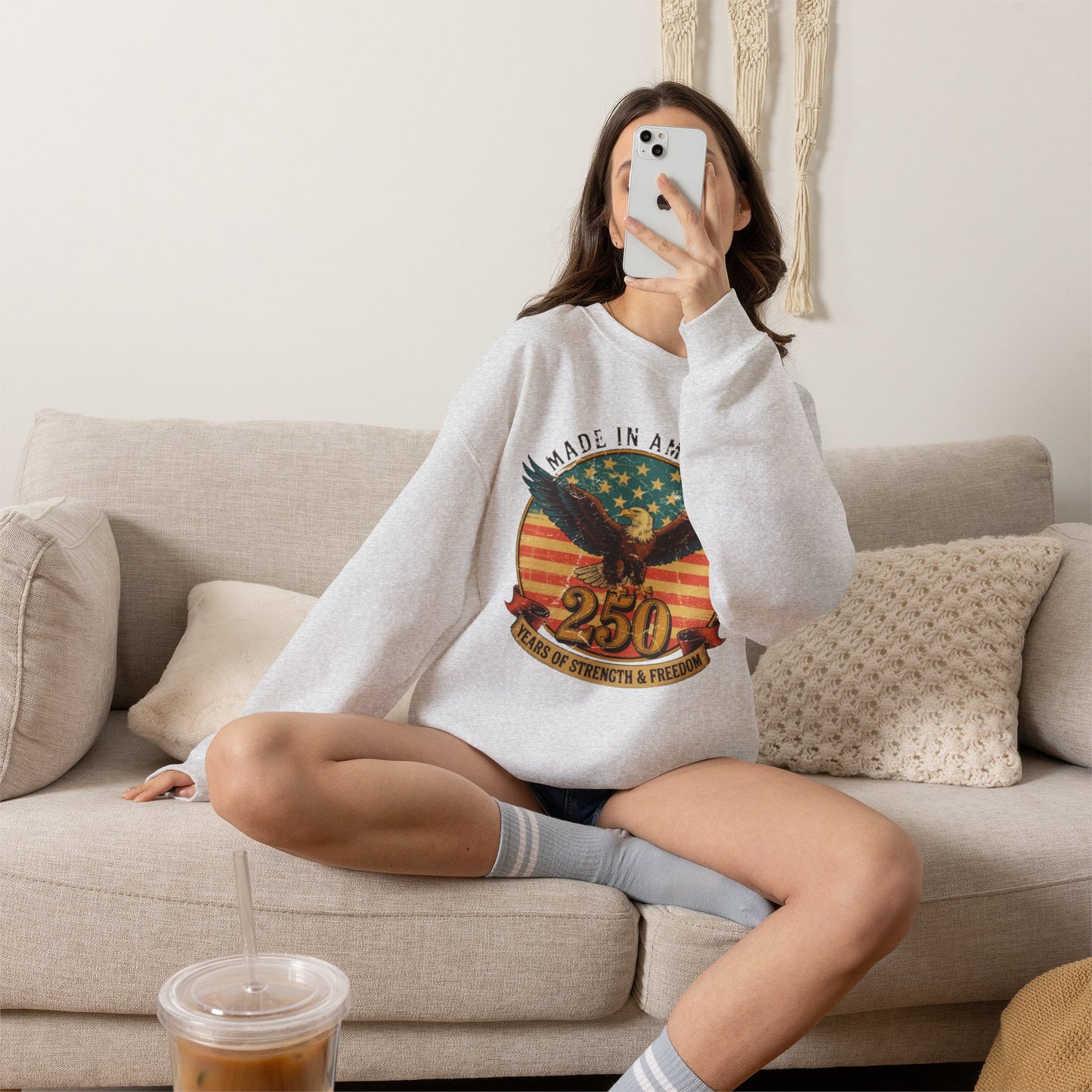 #250 Made in America Eagle 250th Anniversary Patriotic Crewneck Sweatshirt