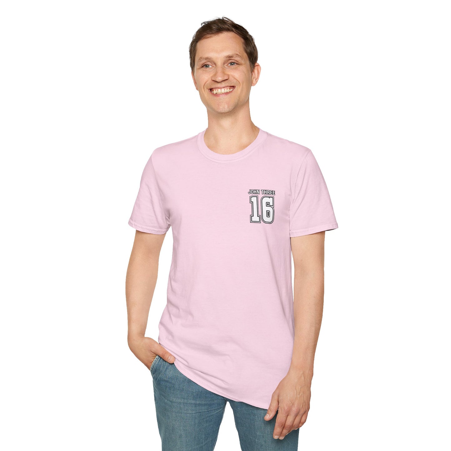 John Three 16 Chest and Back Jersey Print with Scripture Tee