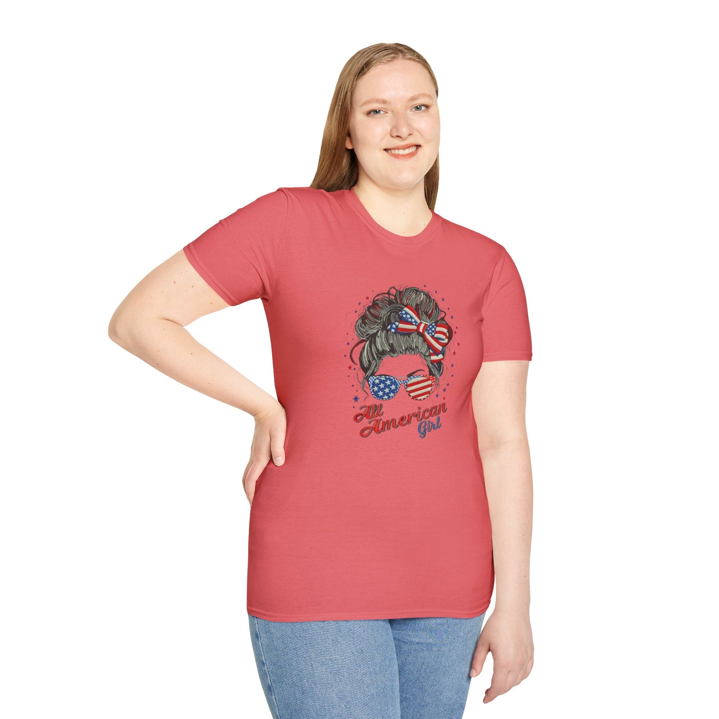 #250 "All American Girl" Patriotic Messy Bun T-Shirt
