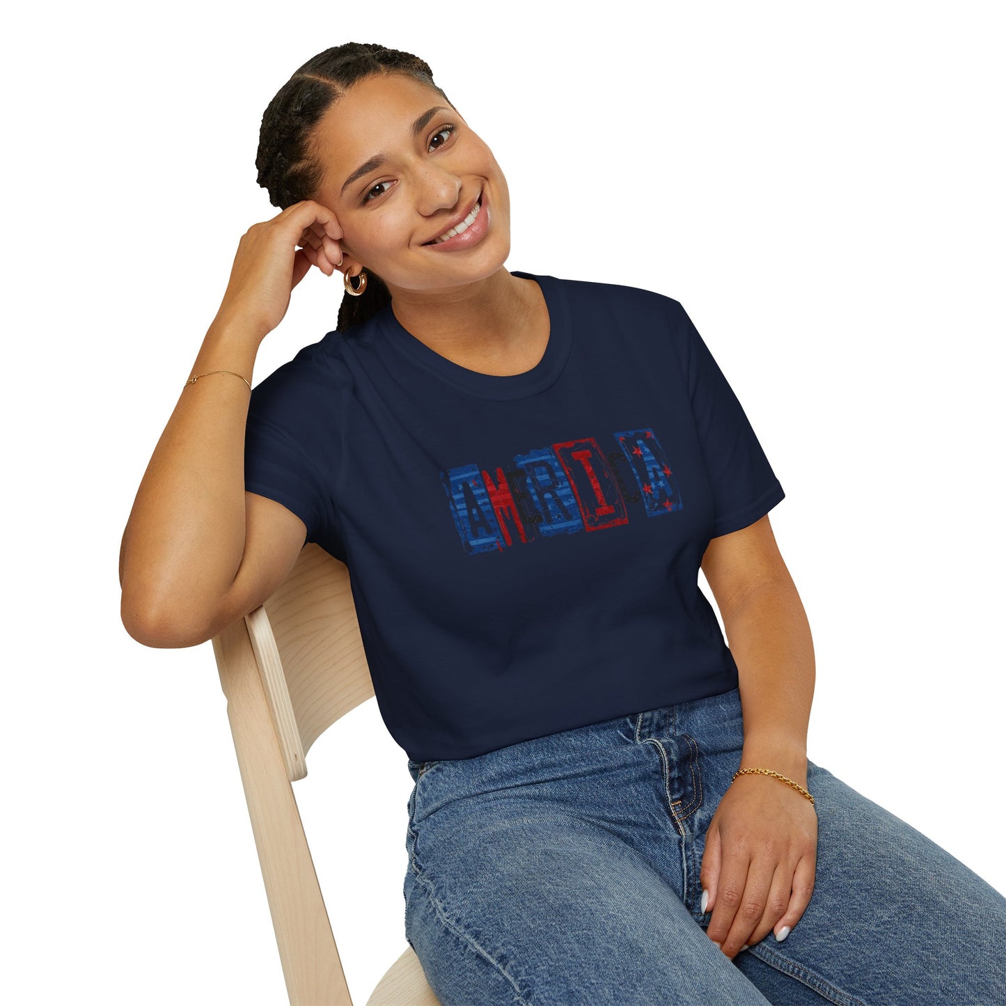 #250 America Retro Block Text Patriotic T-Shirt