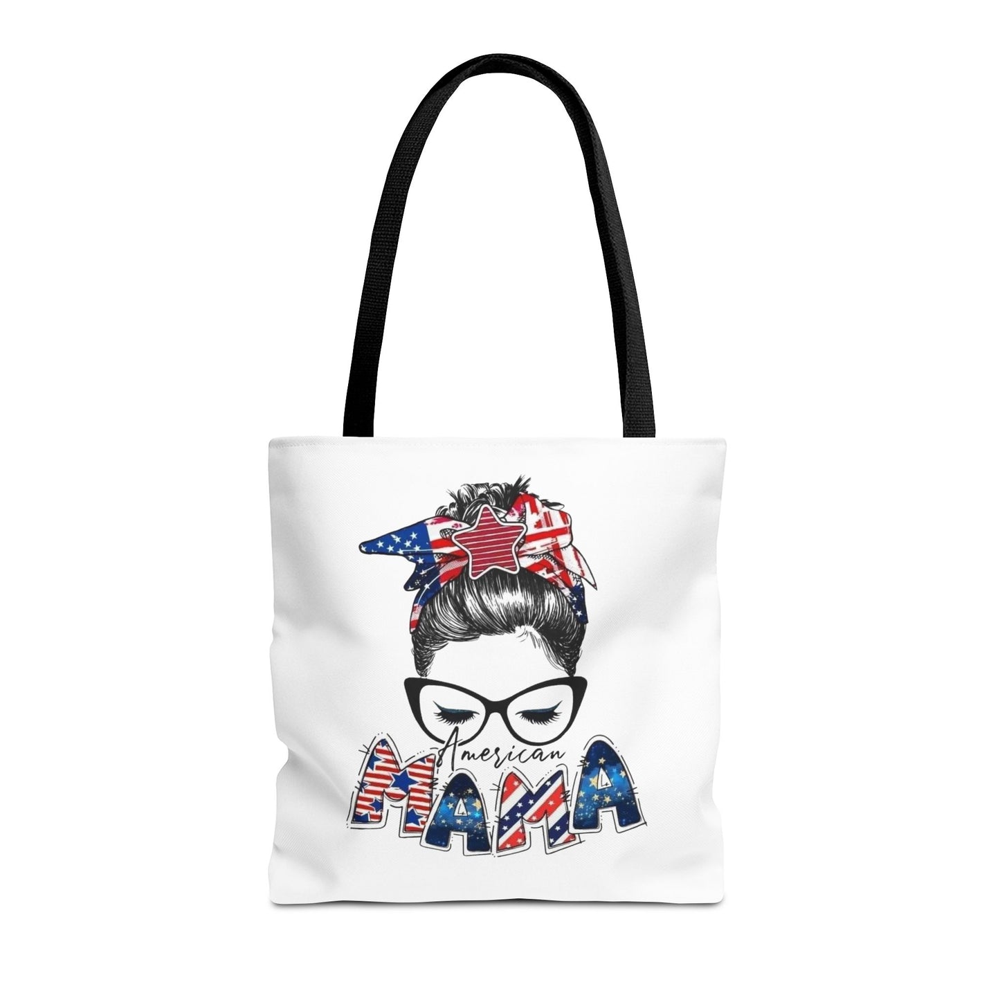#250 Mama USA Flag Messy Bun Tote Bag