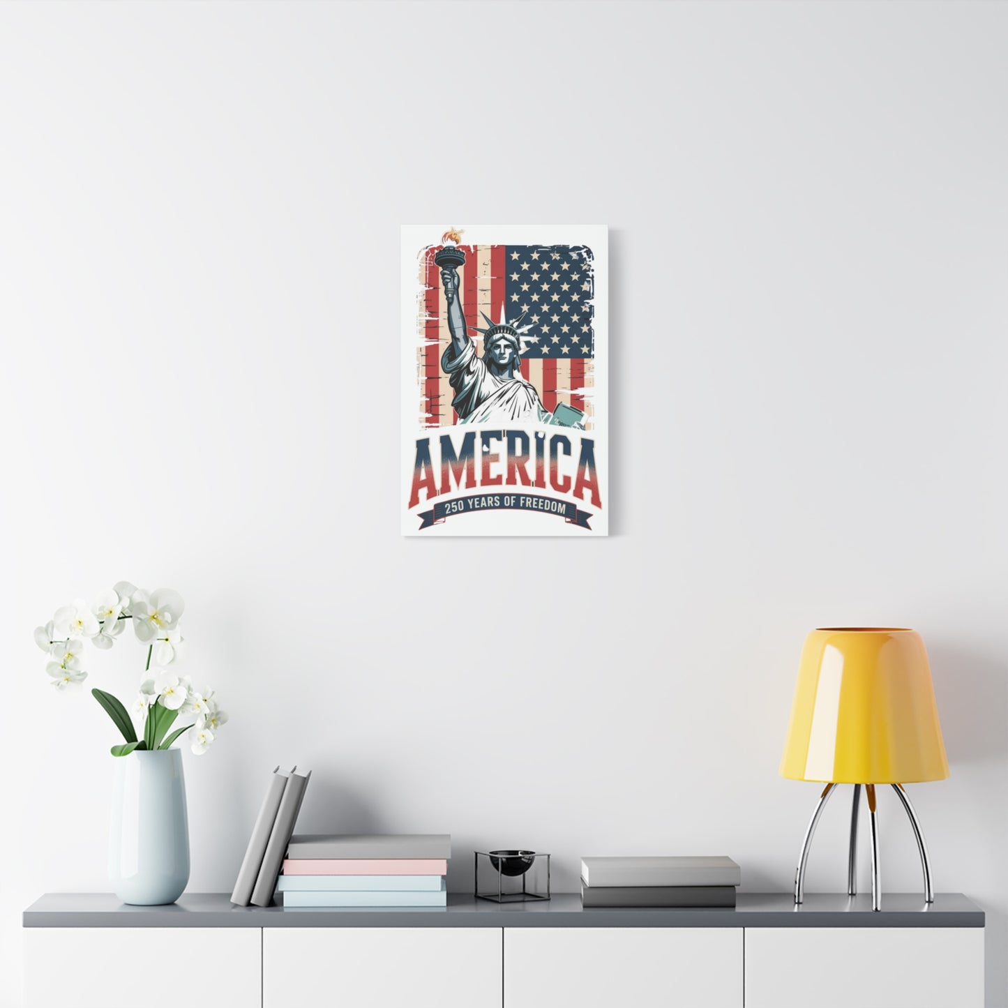 #250 Statue of Liberty American Flag 'America' Patriotic Independence Day Matte Canvas Wall Art