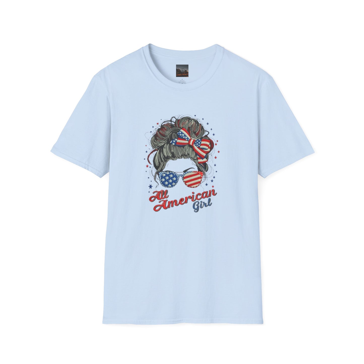 #250 "All American Girl" Patriotic Messy Bun T-Shirt