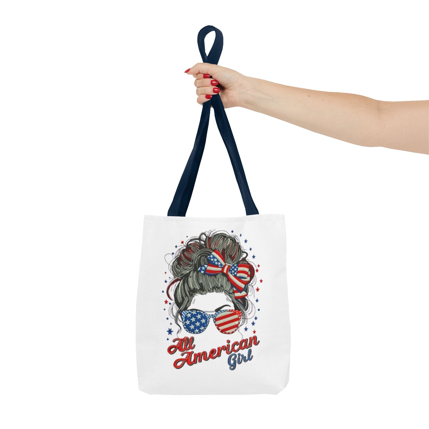#250 "All American Girl" Patriotic Messy Bun Tote Bag