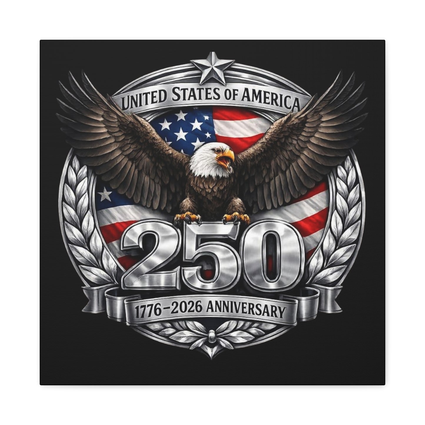 #250 Patriotic Bald Eagle 250 United States Emblem Matte Canvas Wall Art