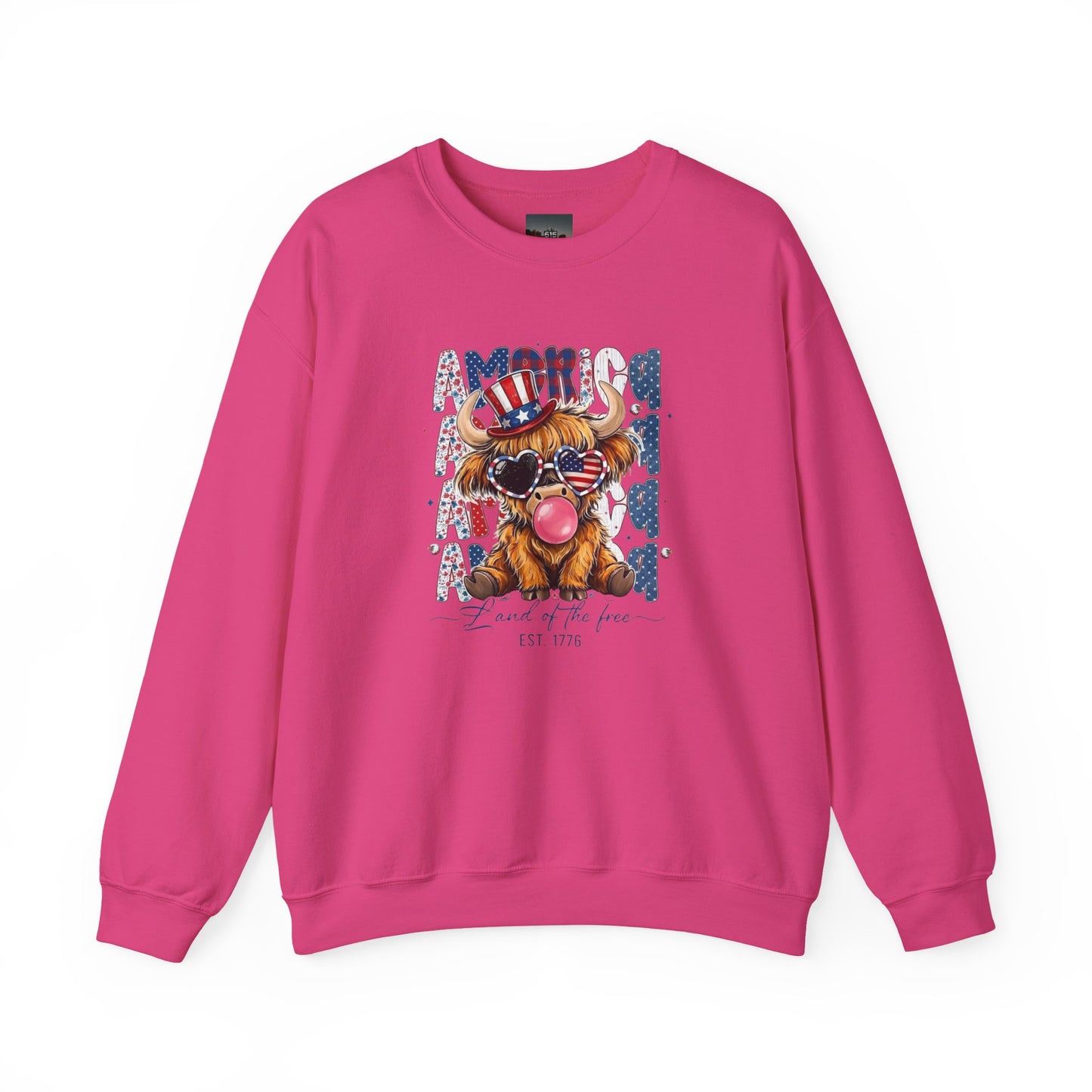 #250 American Flag Bubblegum Patriotic Highland Cow Sweatshirt