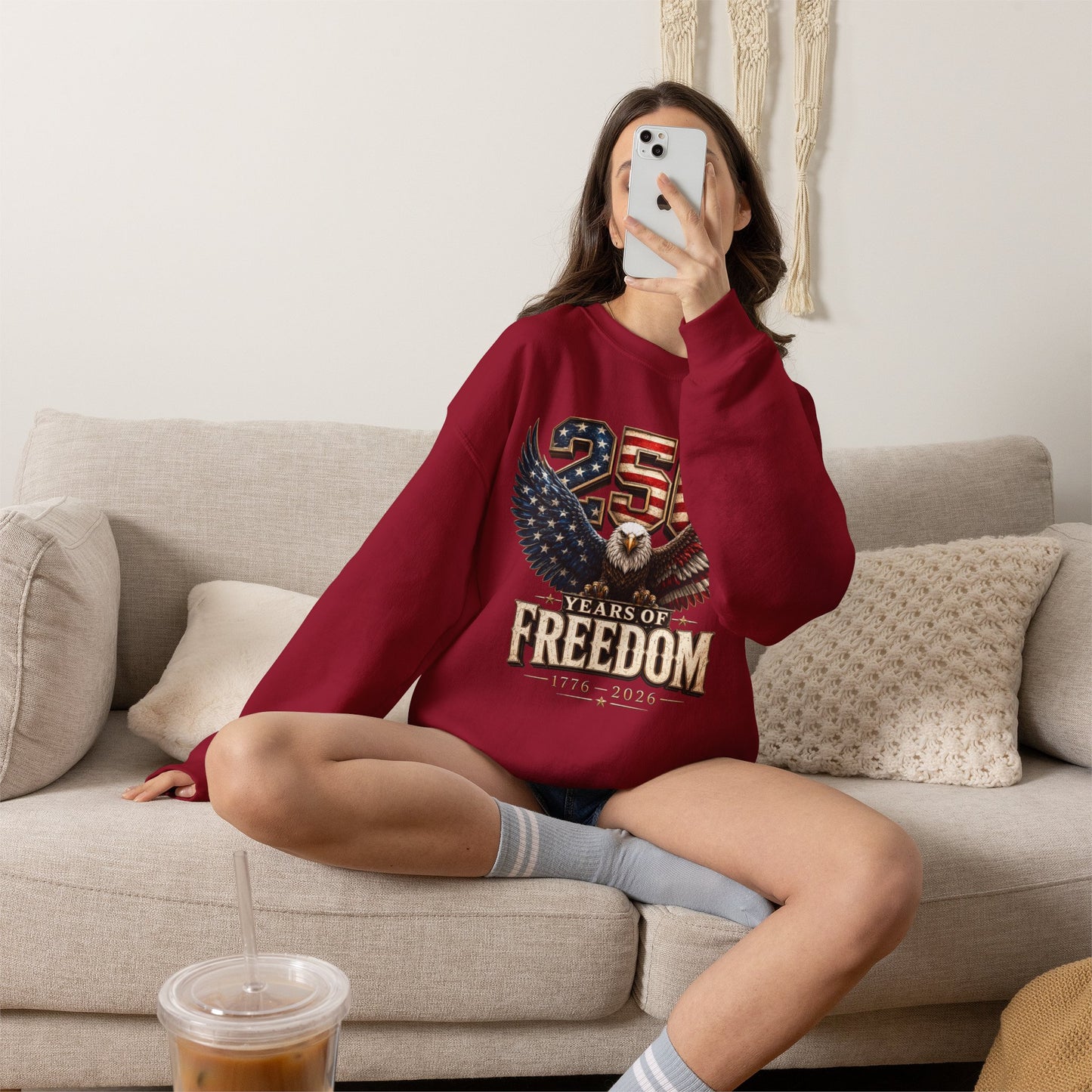 #250 250 Years of Freedom Eagle Patriotic American Flag Anniversary (1776–2026) Crewneck Sweatshirt