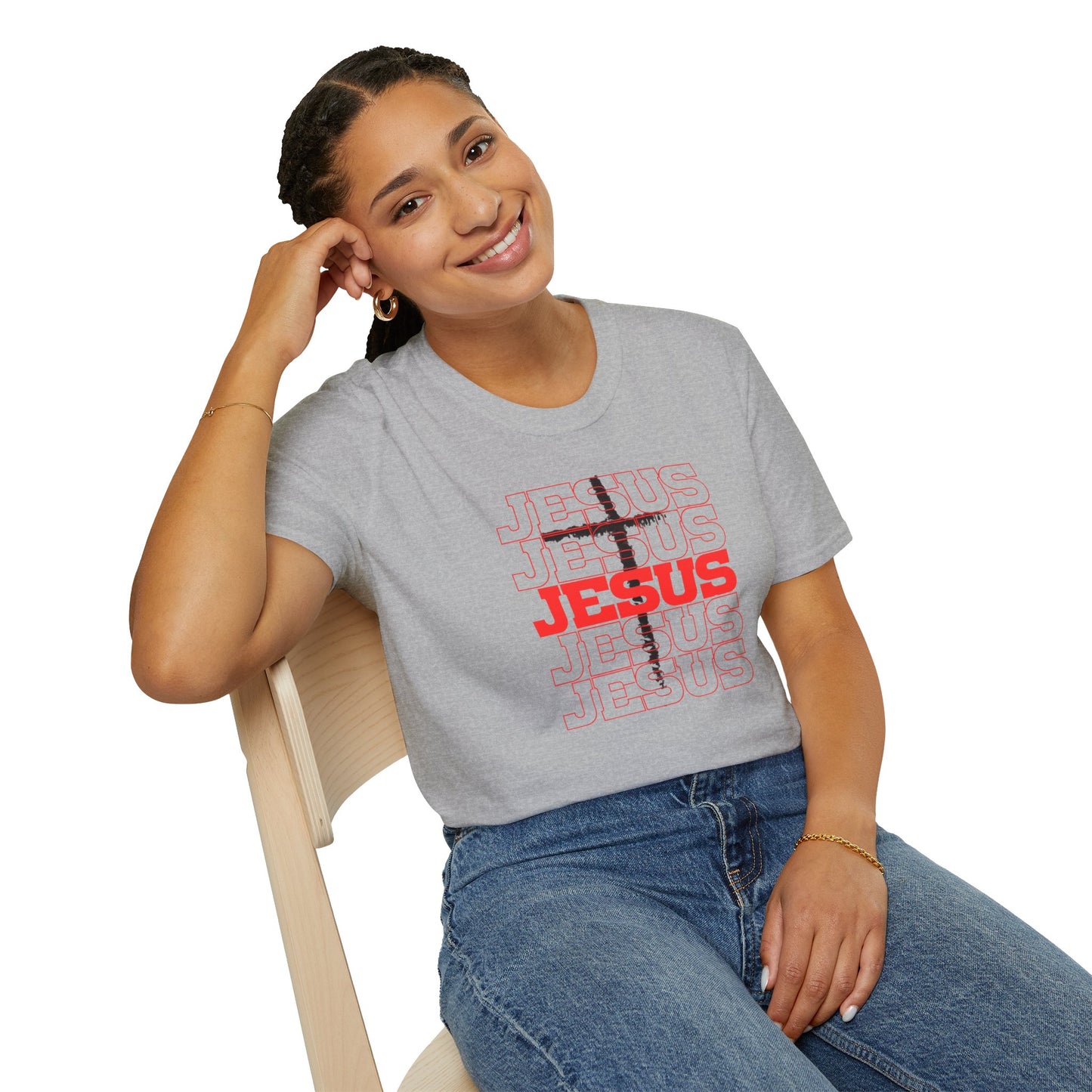 Jesus Cross Red Text Black Cross Graphic T-Shirt — Religious Faith Tee