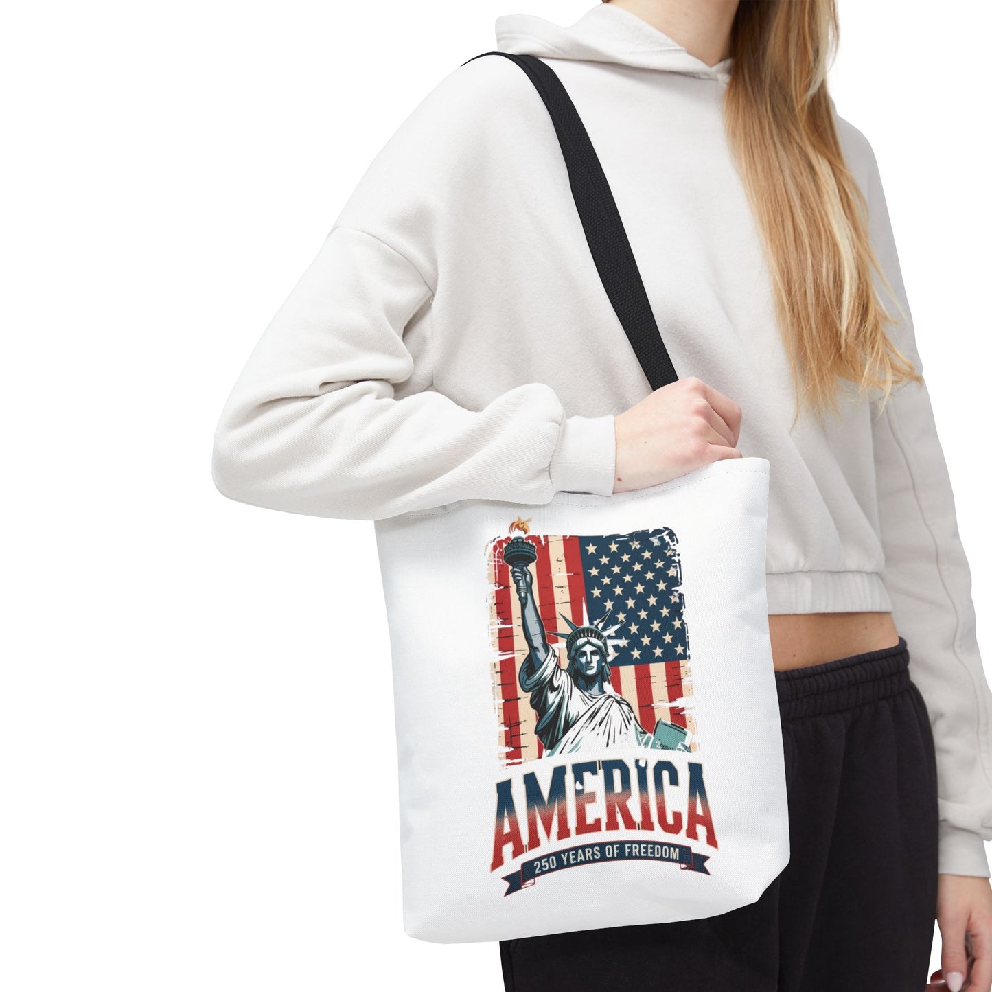 #250 Statue of Liberty American Flag 'America' Patriotic Independence Day Tote Bag