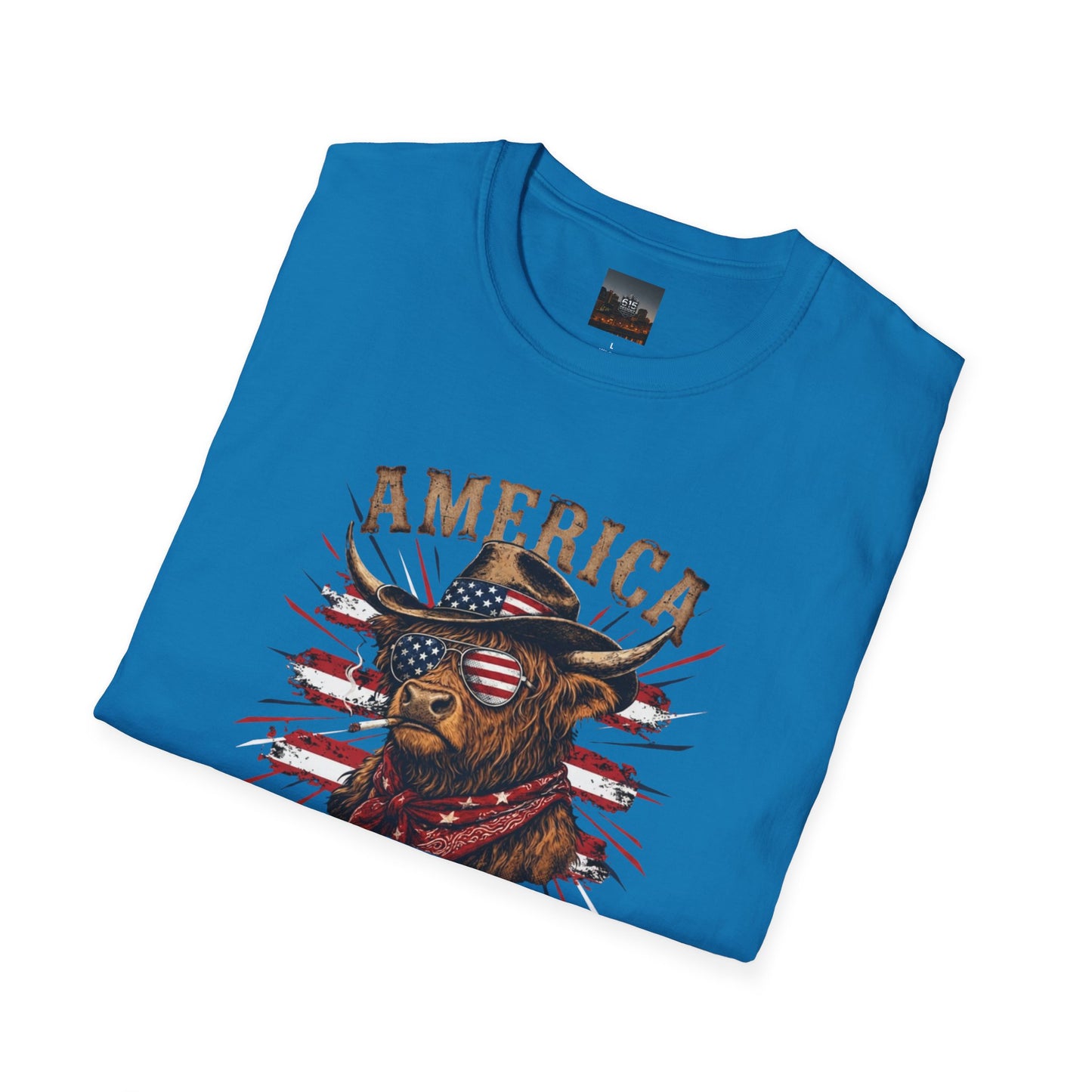#250 America 250 Strong Patriotic Bull with American Flag T-Shirt