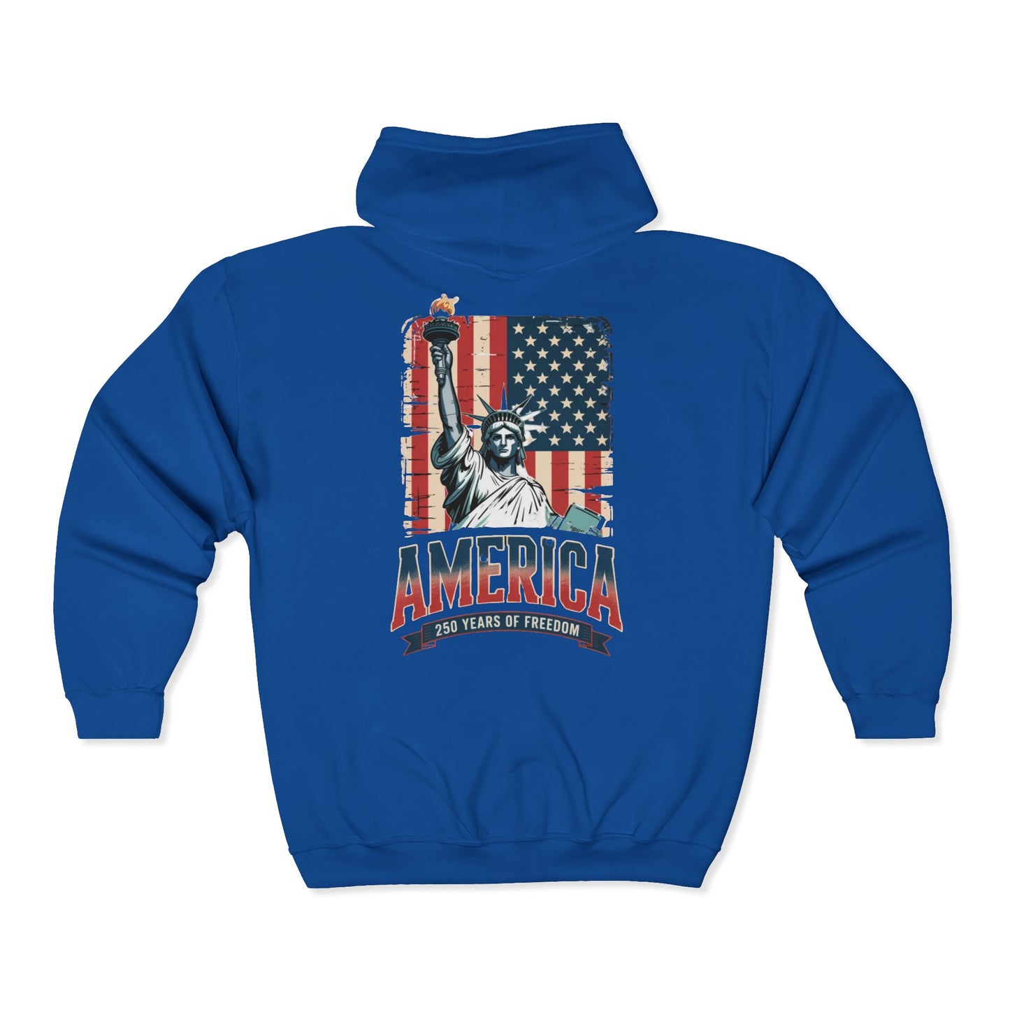 #250 Statue of Liberty American Flag 'America' Patriotic Independence Day Zip Hoodie