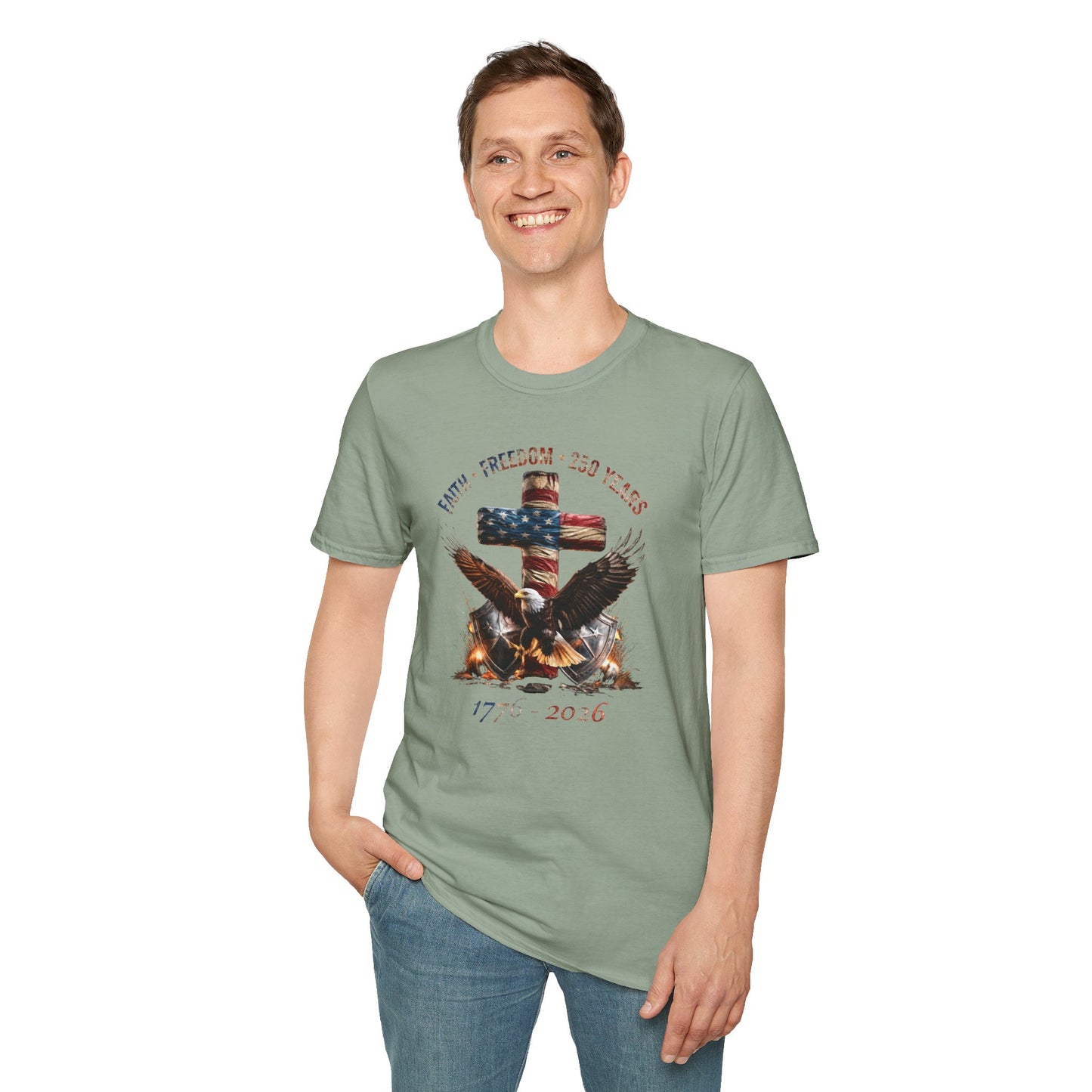 #250 Faith • Freedom 250 Years American Flag Cross & Eagle 1776-2026 T-Shirt