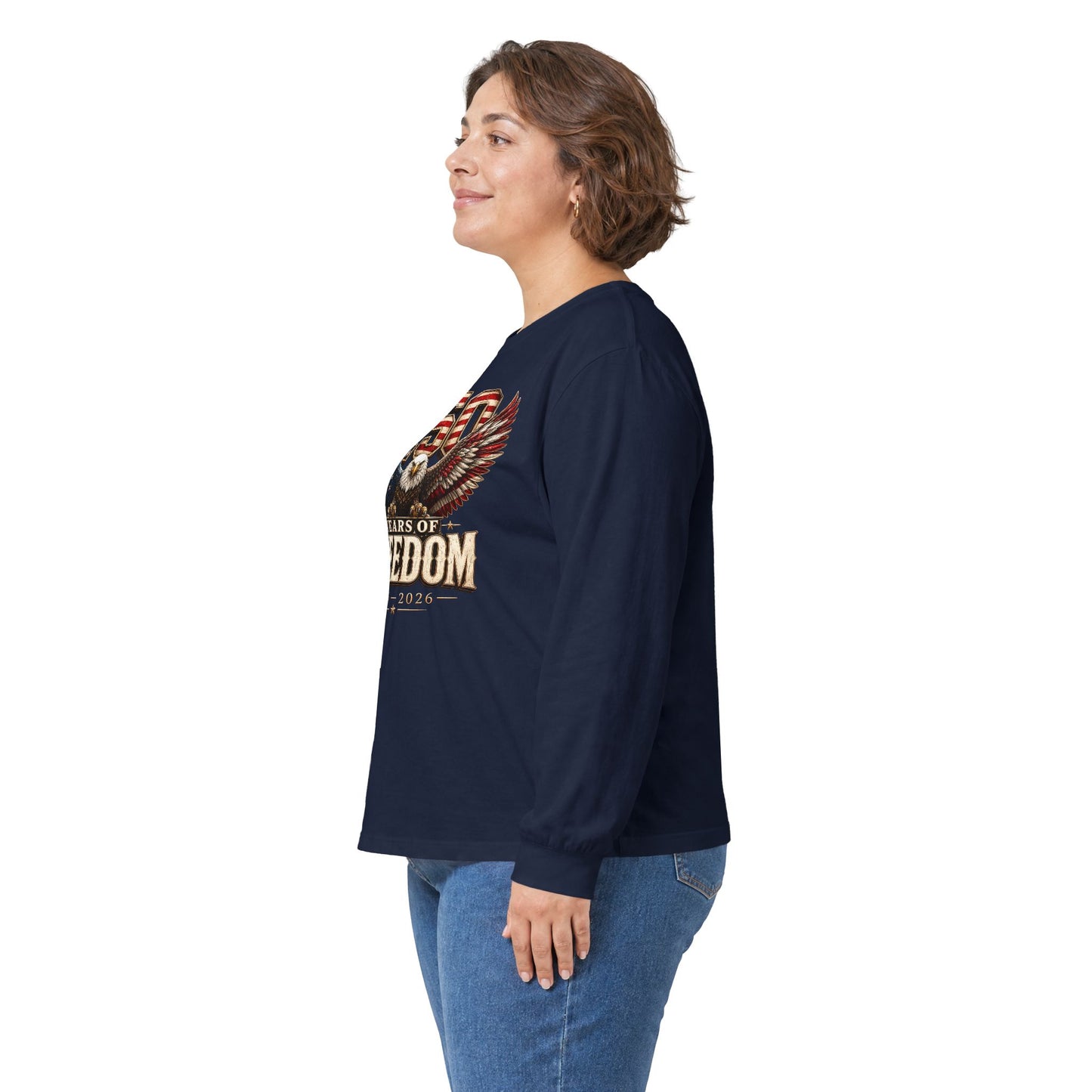 #250 250 Years of Freedom Eagle Patriotic American Flag Anniversary (1776–2026) Long Sleeve Tee