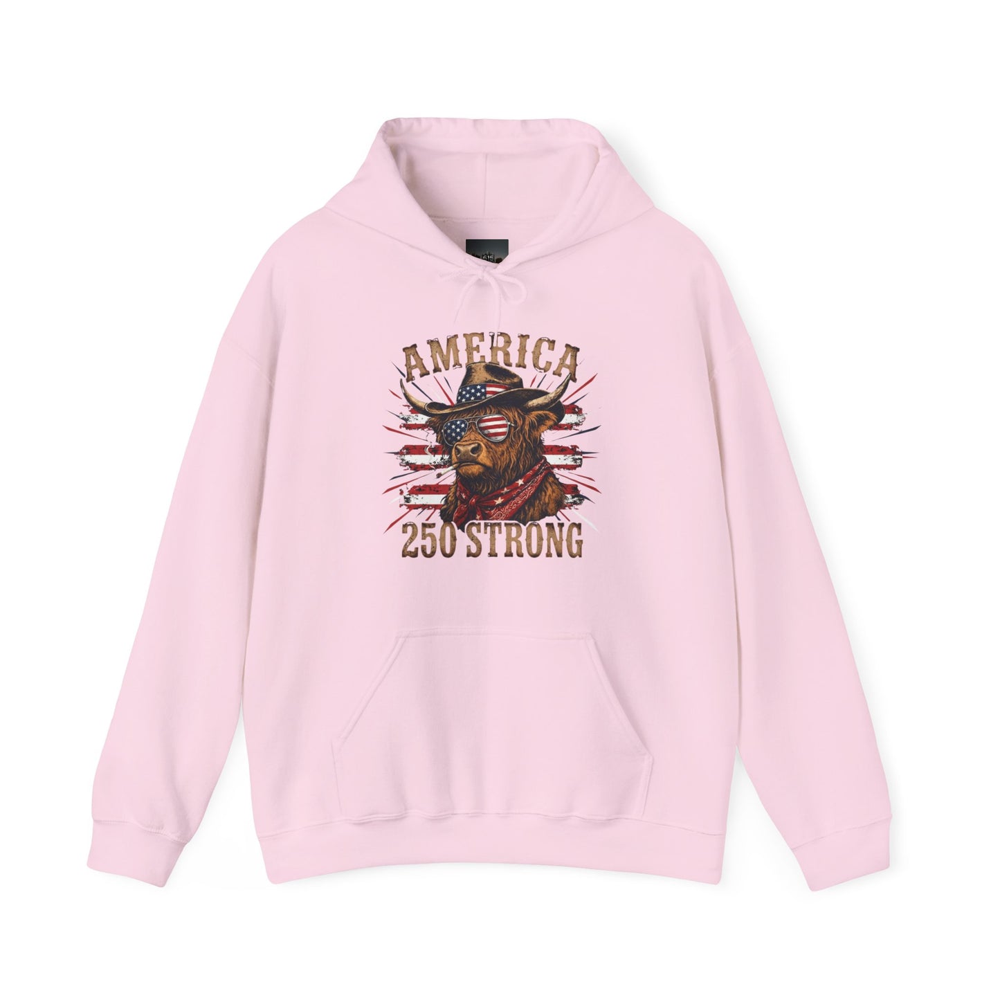 #250 America 250 Strong Patriotic Bull with American Flag Hoodie