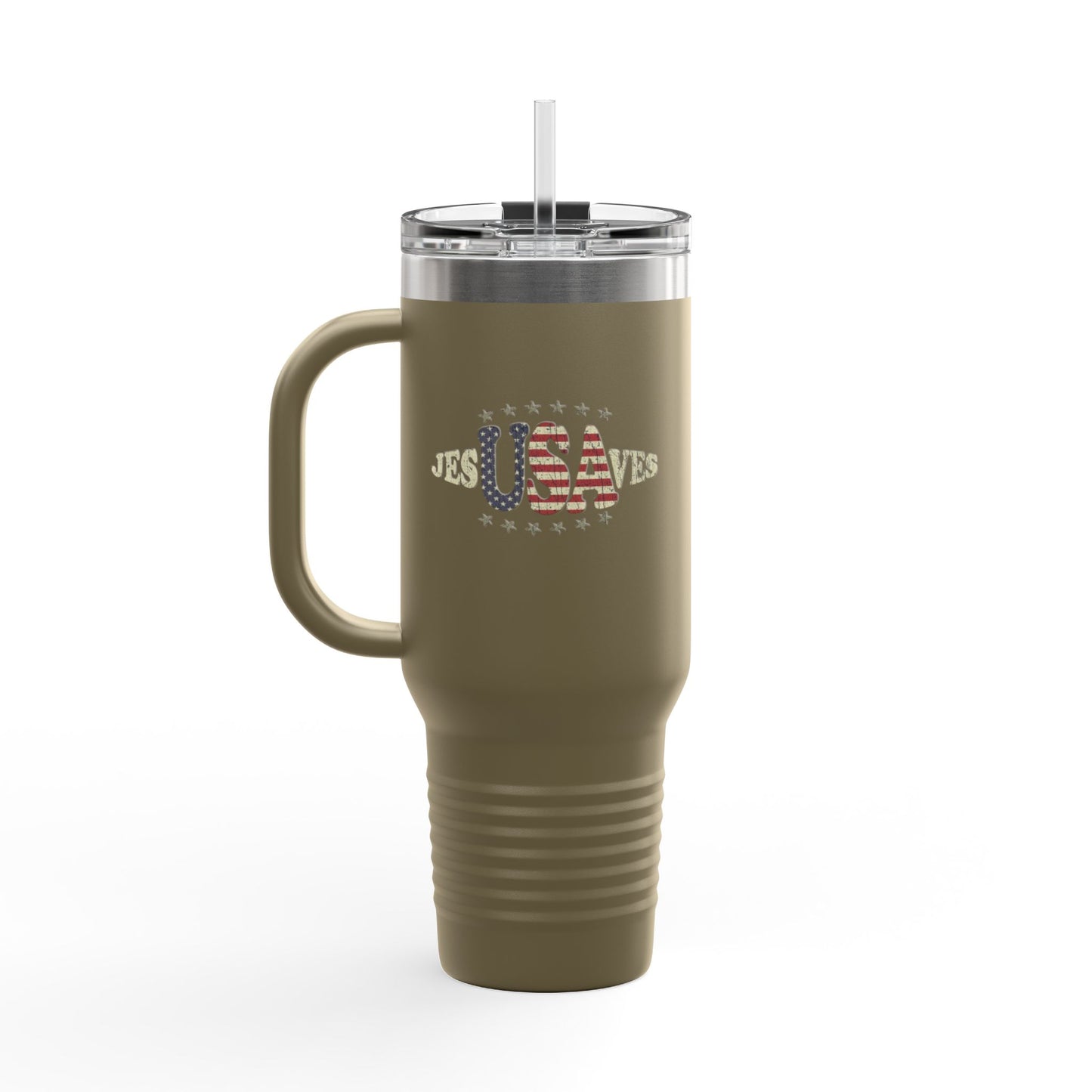JesUSAves Patriotic 40oz Insulated Travel Mug – American Flag Christian Faith Steel Tumbler