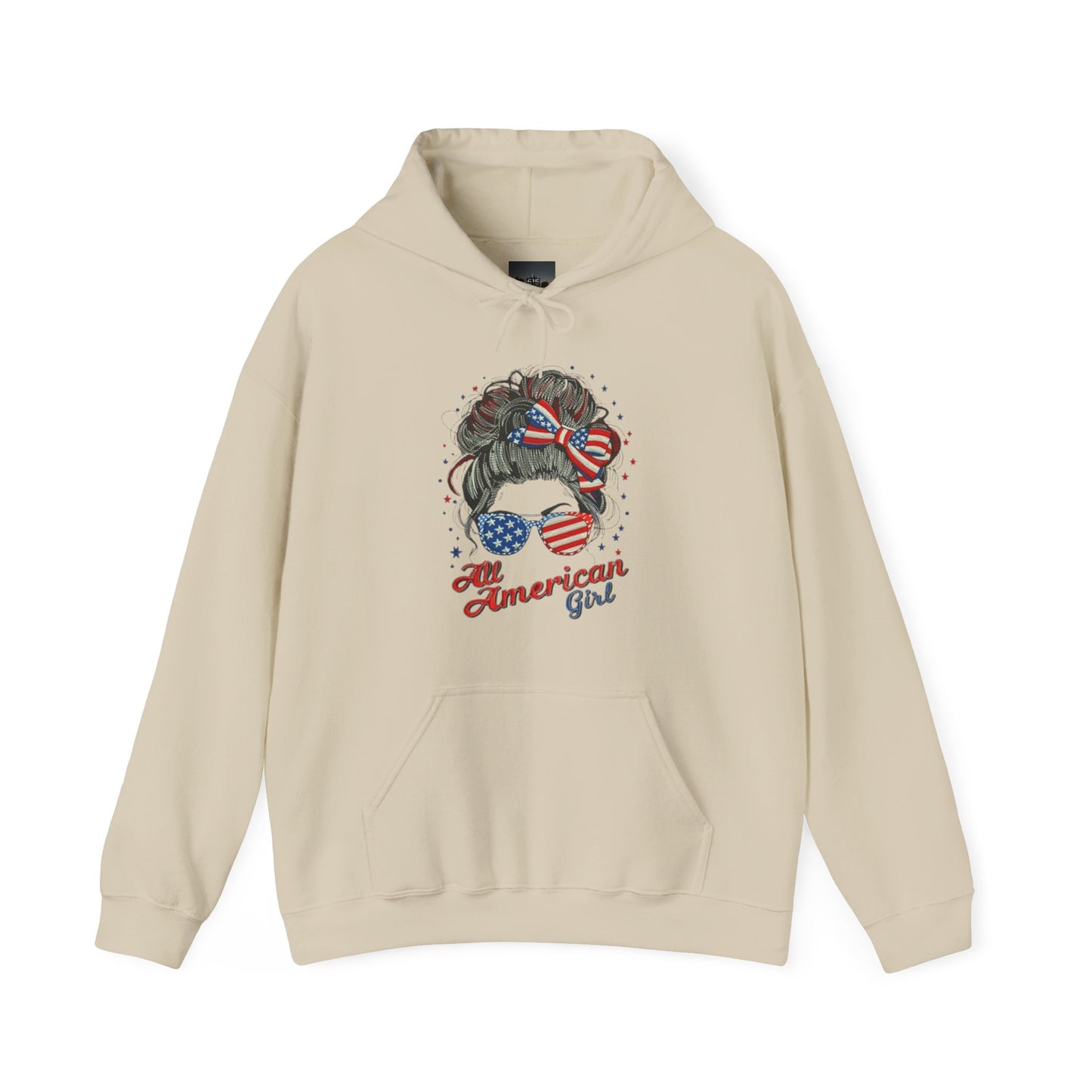 #250 "All American Girl" Patriotic Messy Bun Hoodie