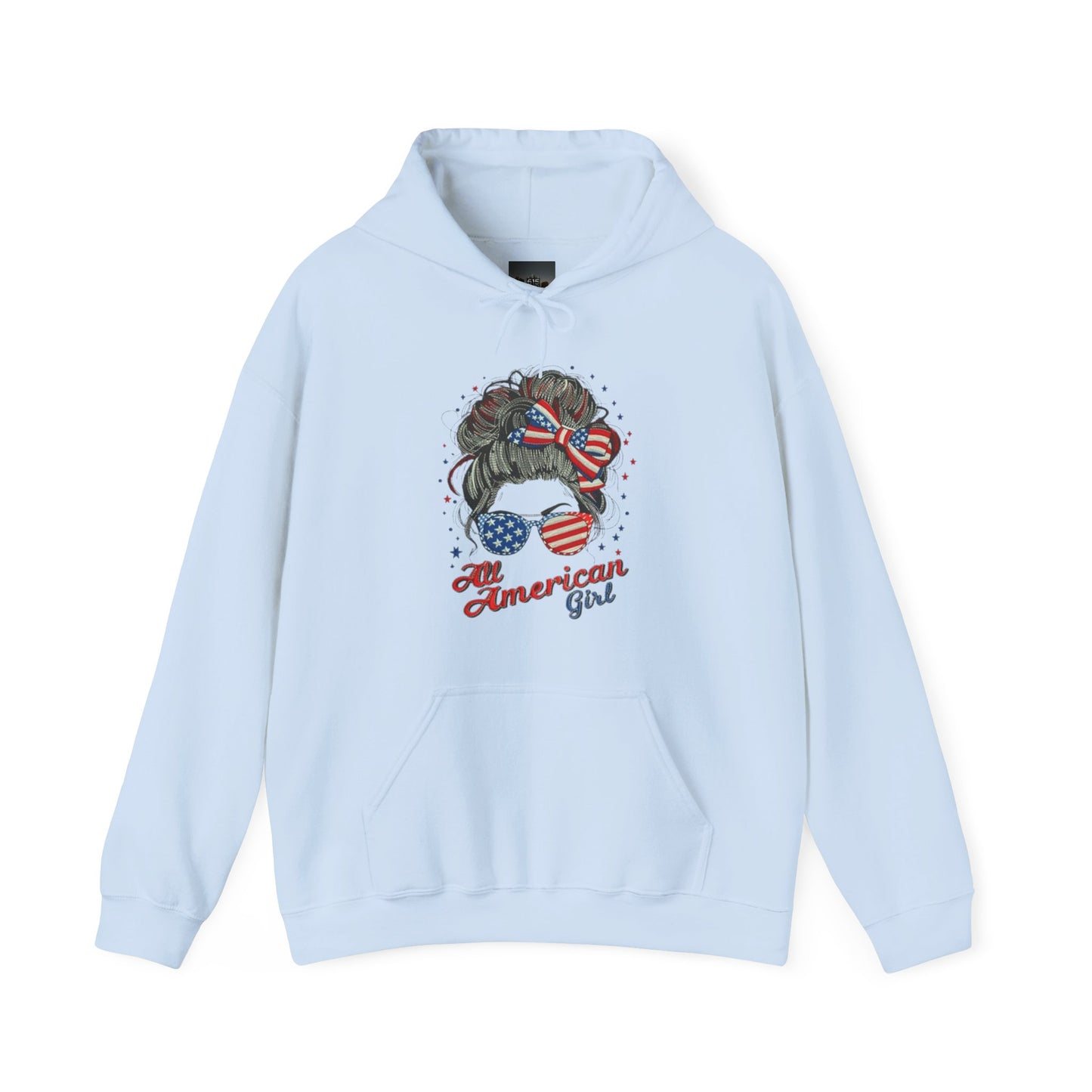 #250 "All American Girl" Patriotic Messy Bun Hoodie