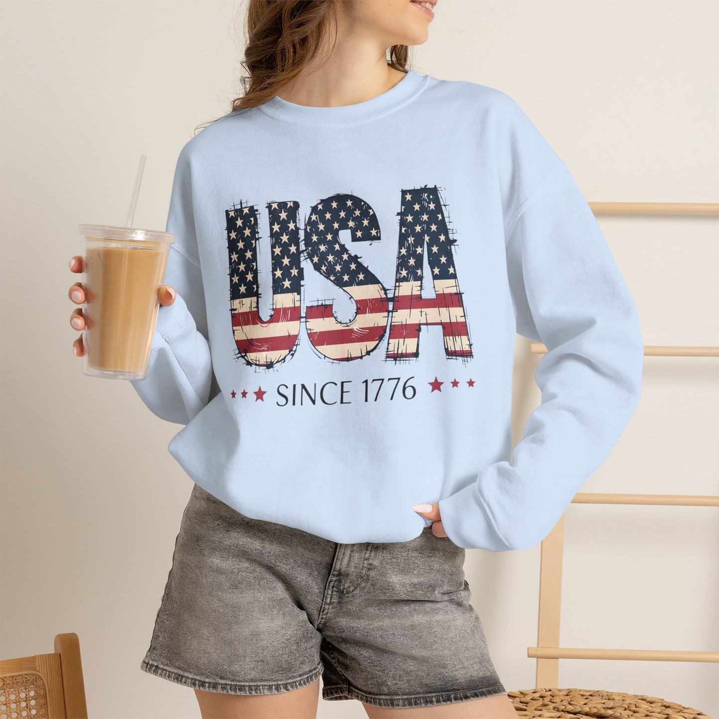 #250 USA Flag "USA Since 1776" Patriotic Crewneck Sweatshirt