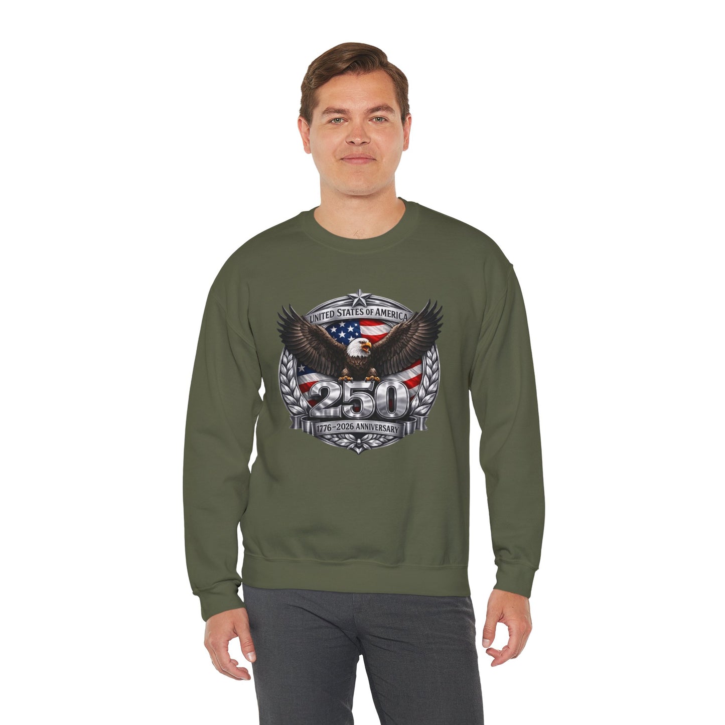 #250 Patriotic Bald Eagle 250 United States Emblem Crewneck Sweatshirt