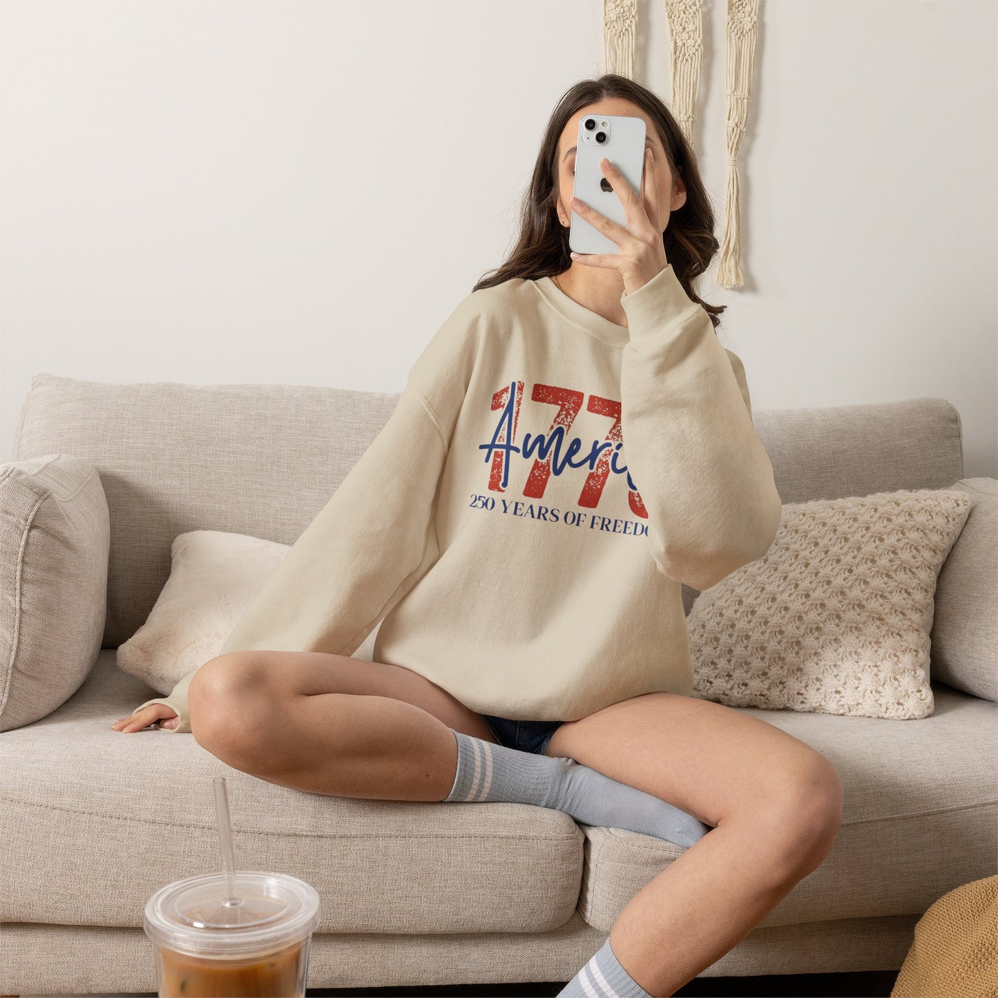 #250 1776 America: 250 Years of Freedom' Patriotic Independence Day Crewneck Sweatshirt