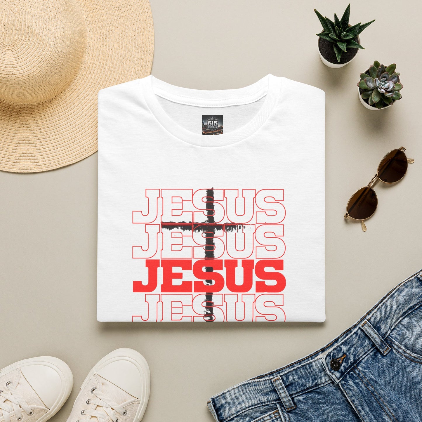 Jesus Cross Red Text Black Cross Graphic T-Shirt — Religious Faith Tee