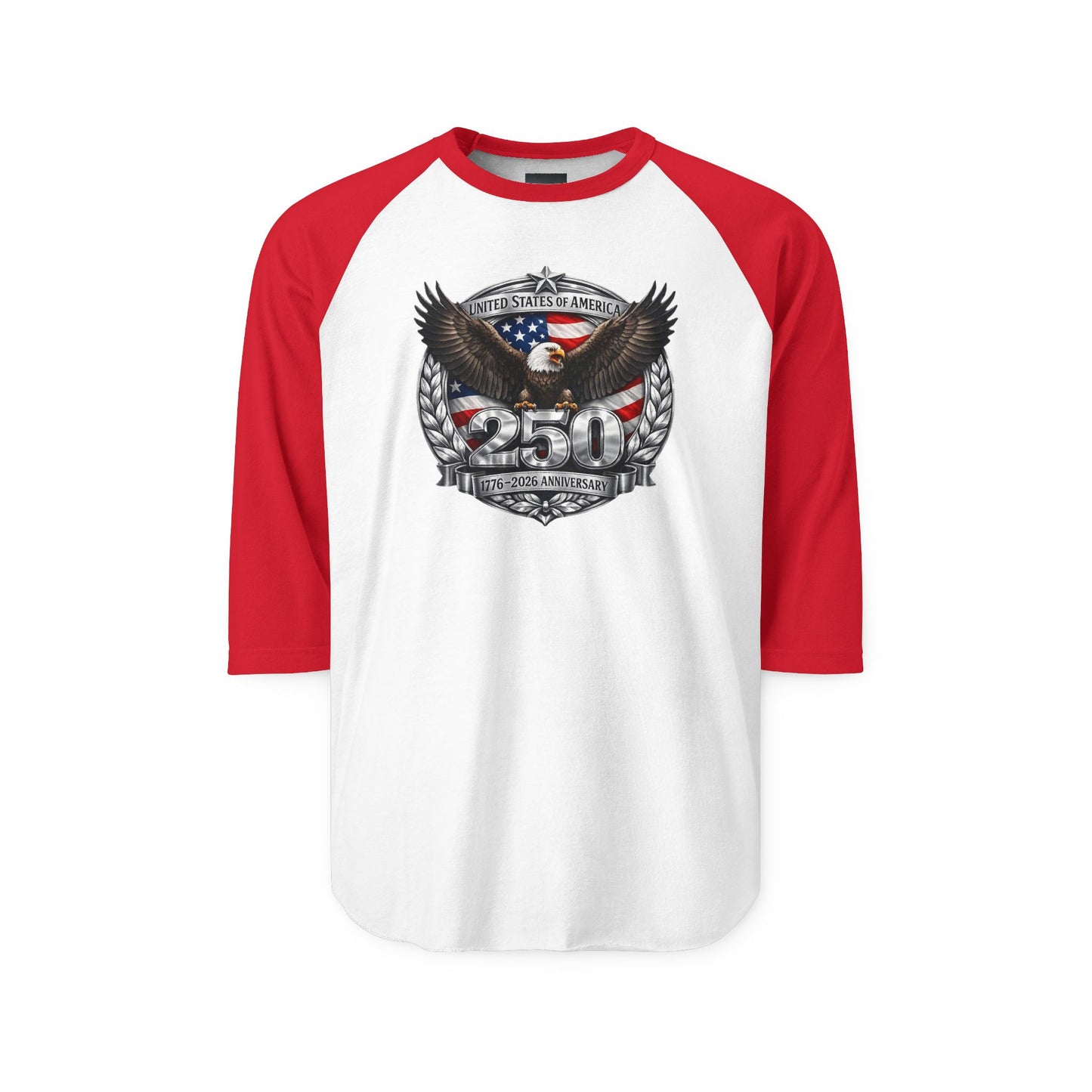 #250 Patriotic Bald Eagle 250 United States Emblem Raglan Shirt Baseball Tee