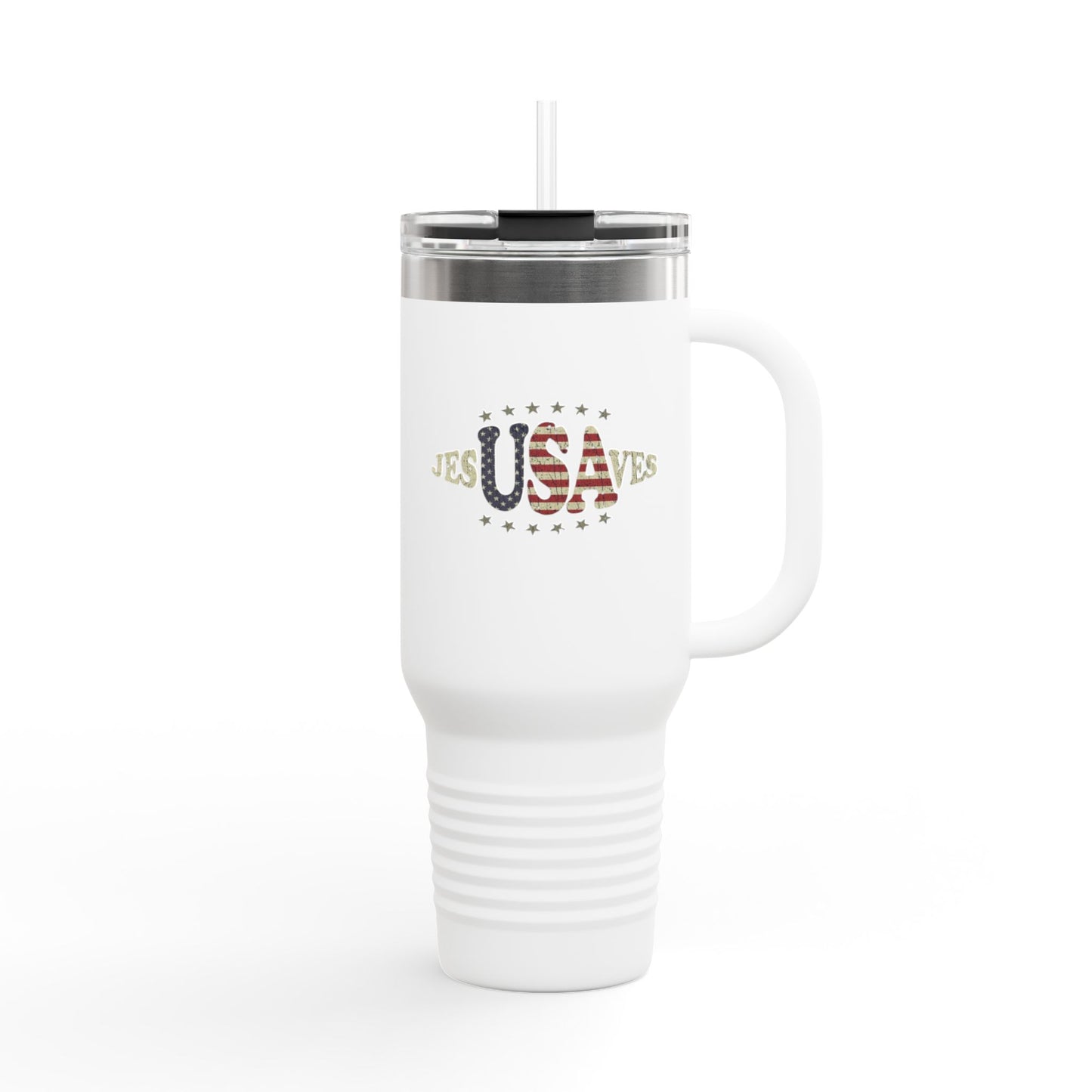 JesUSAves Patriotic 40oz Insulated Travel Mug – American Flag Christian Faith Steel Tumbler