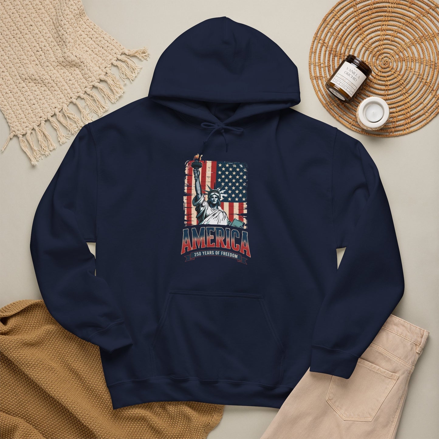 #250 Statue of Liberty American Flag 'America' Patriotic Independence Day Hoodie