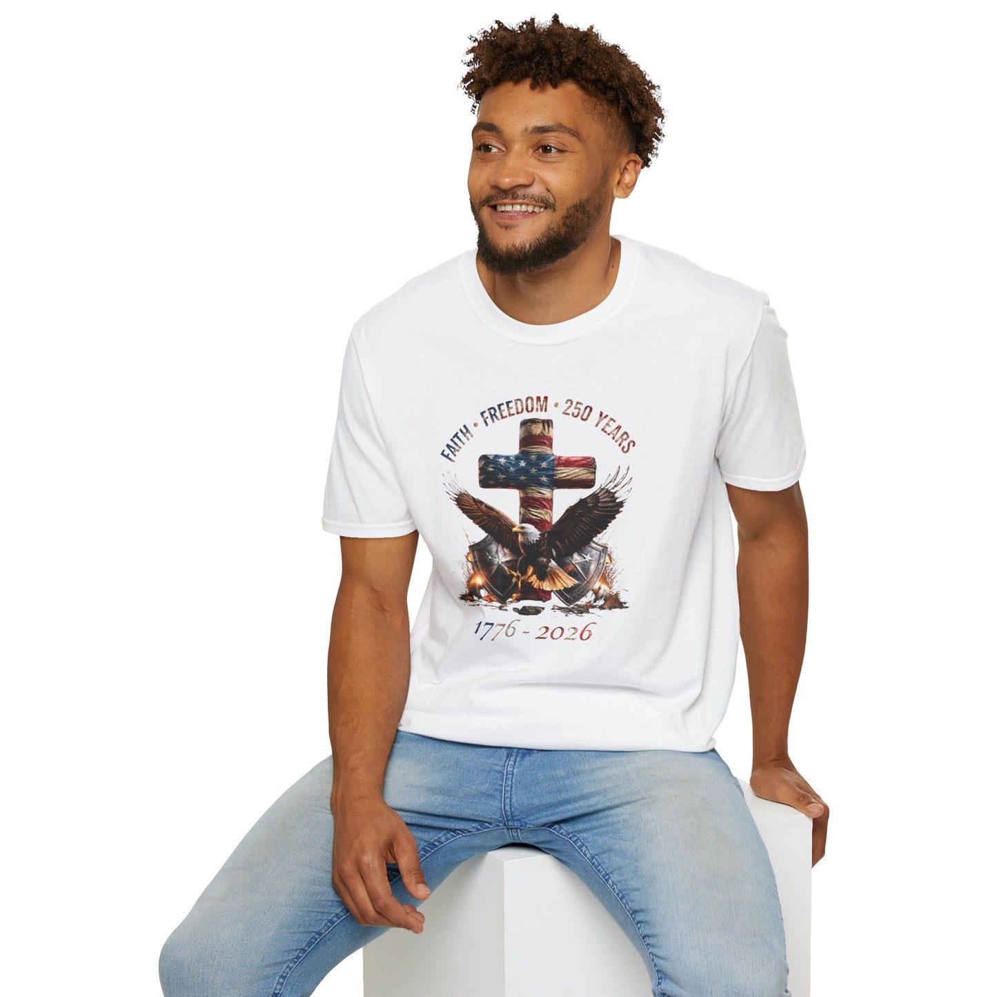 #250 Faith • Freedom 250 Years American Flag Cross & Eagle 1776-2026 T-Shirt
